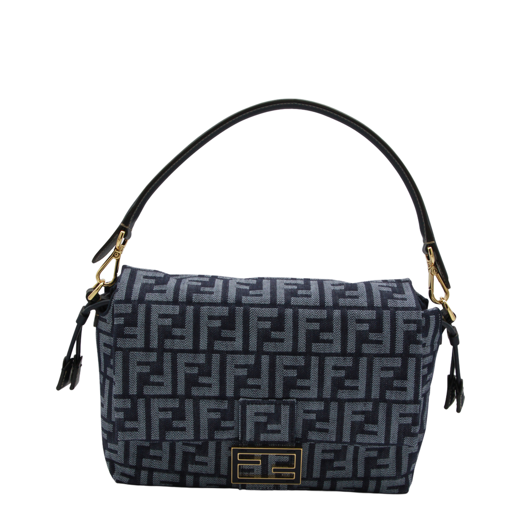 Mamma Baguette Medium Denim-Effect FF Jacquard Shoulder Bag - Dark Blue