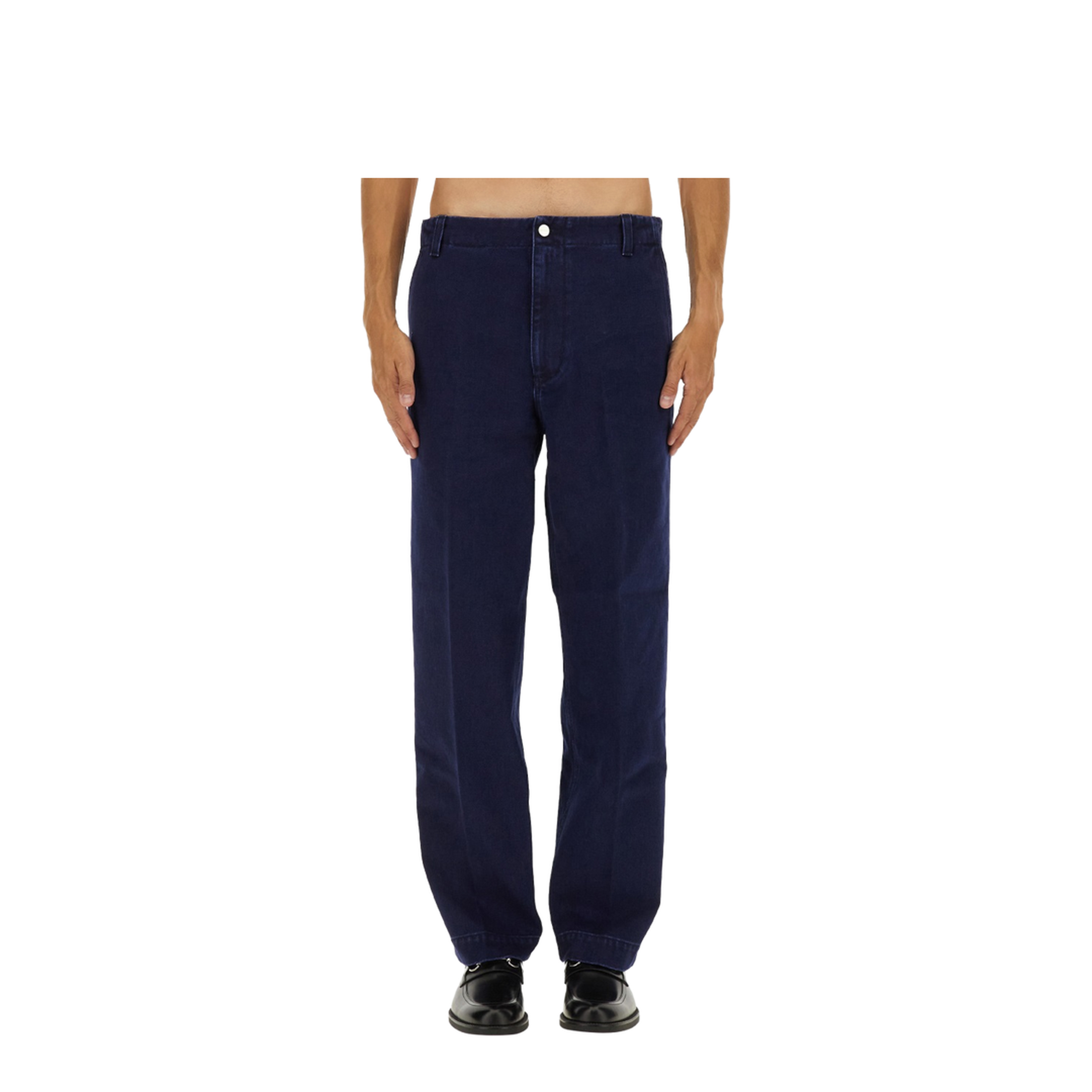 Washed Denim Pant with Embossed Label in Dark Blue