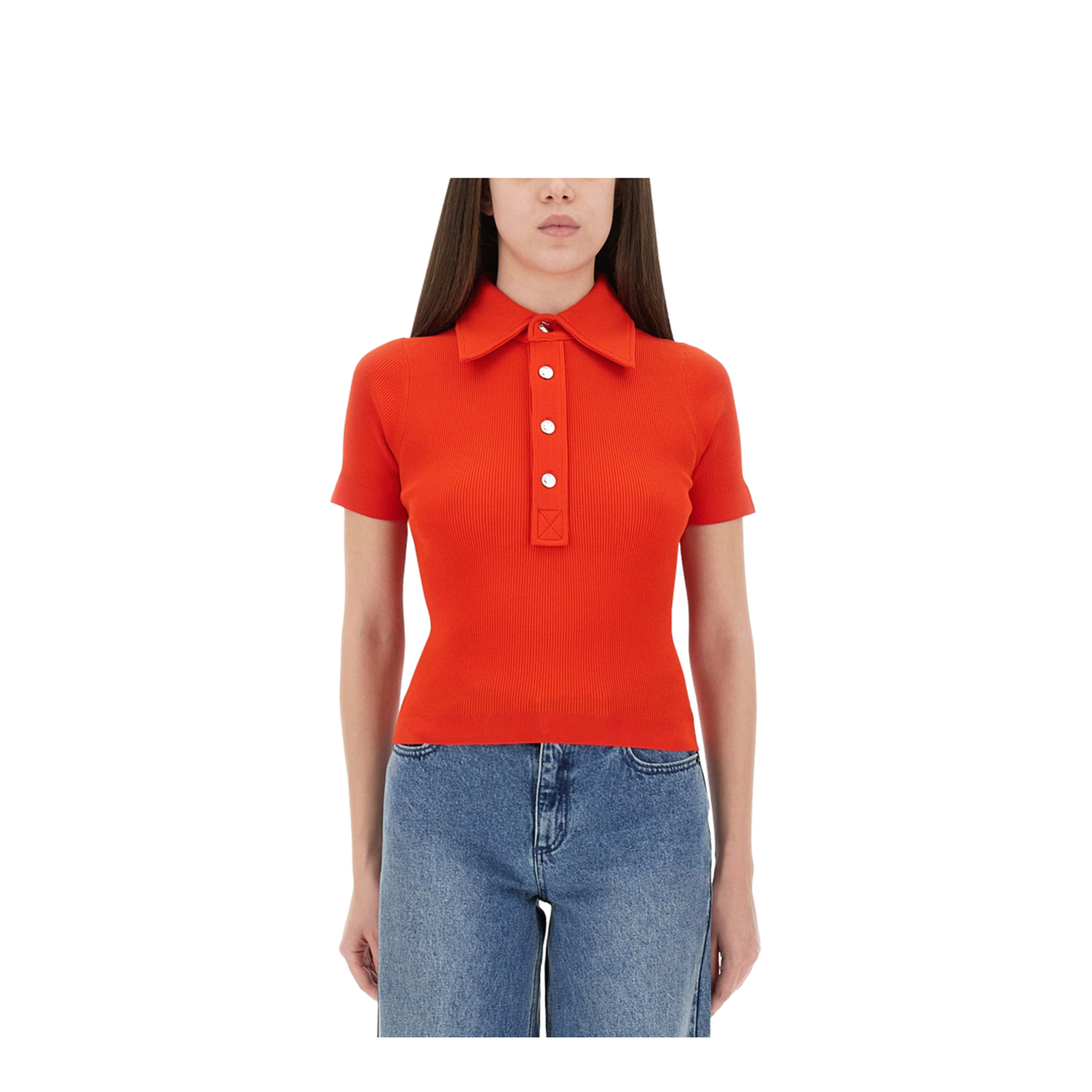 Coral Red Viscose Blend Polo Shirt