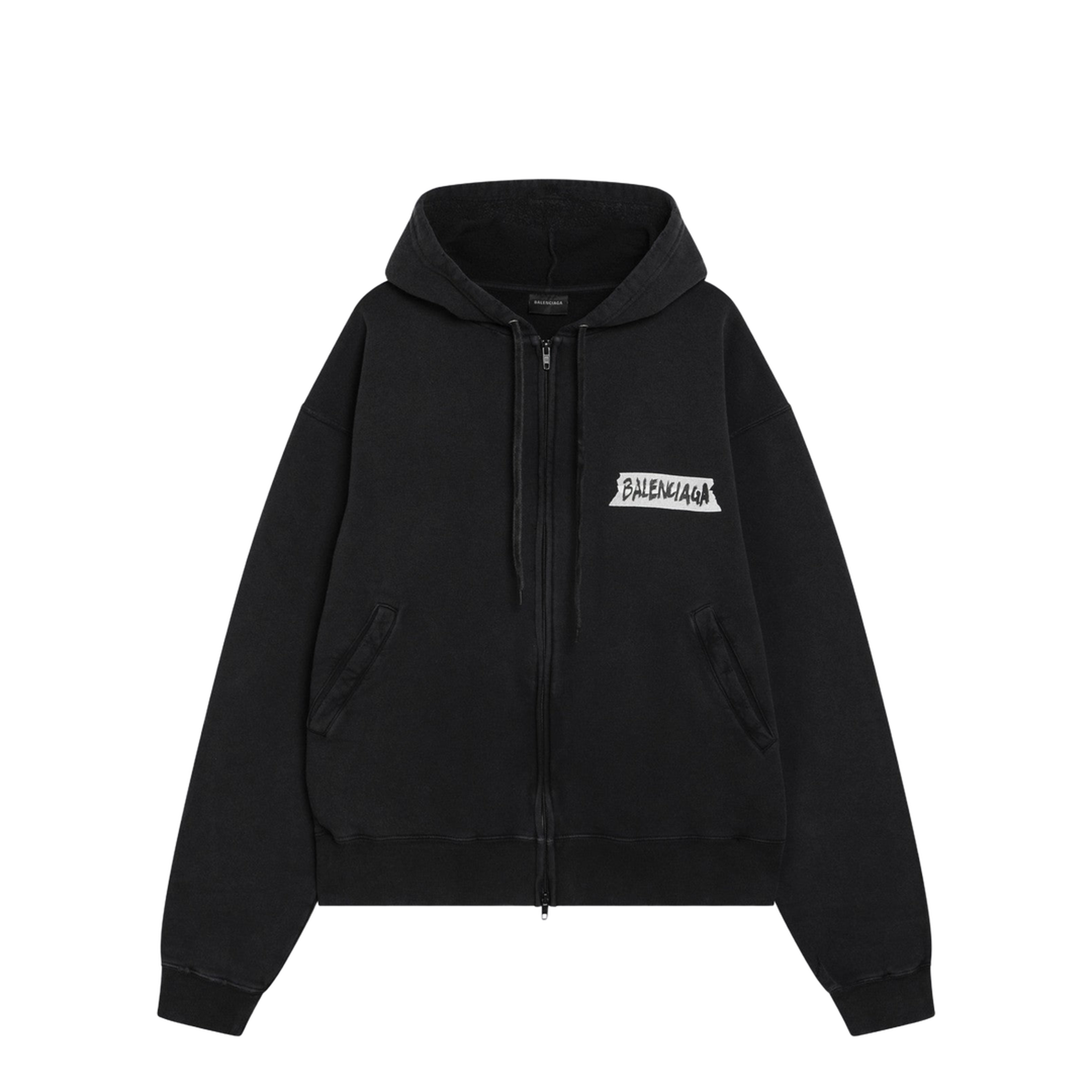 Oversized Masking Tape Zip-Up Sweatshirt