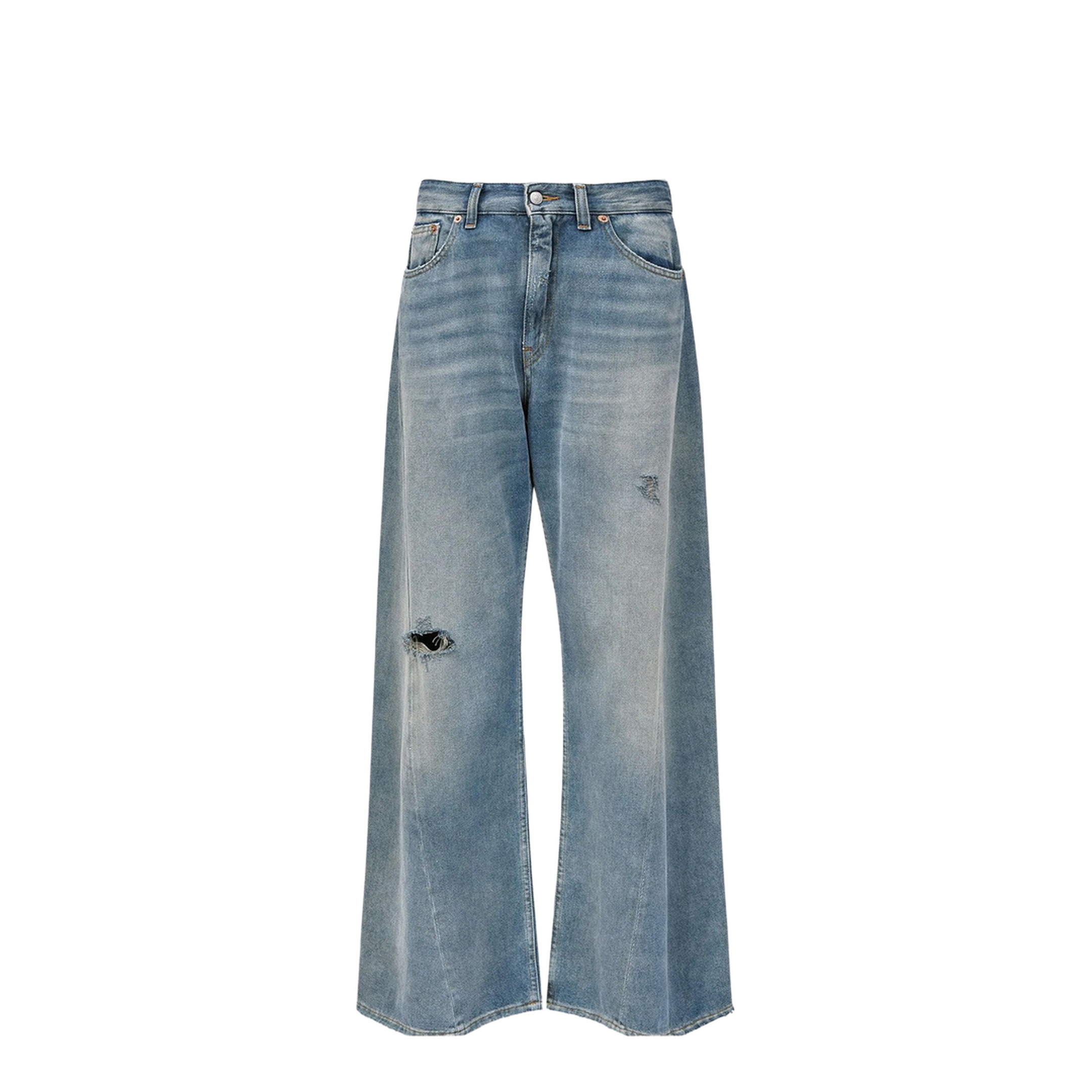 Wide-leg jeans with worn effect