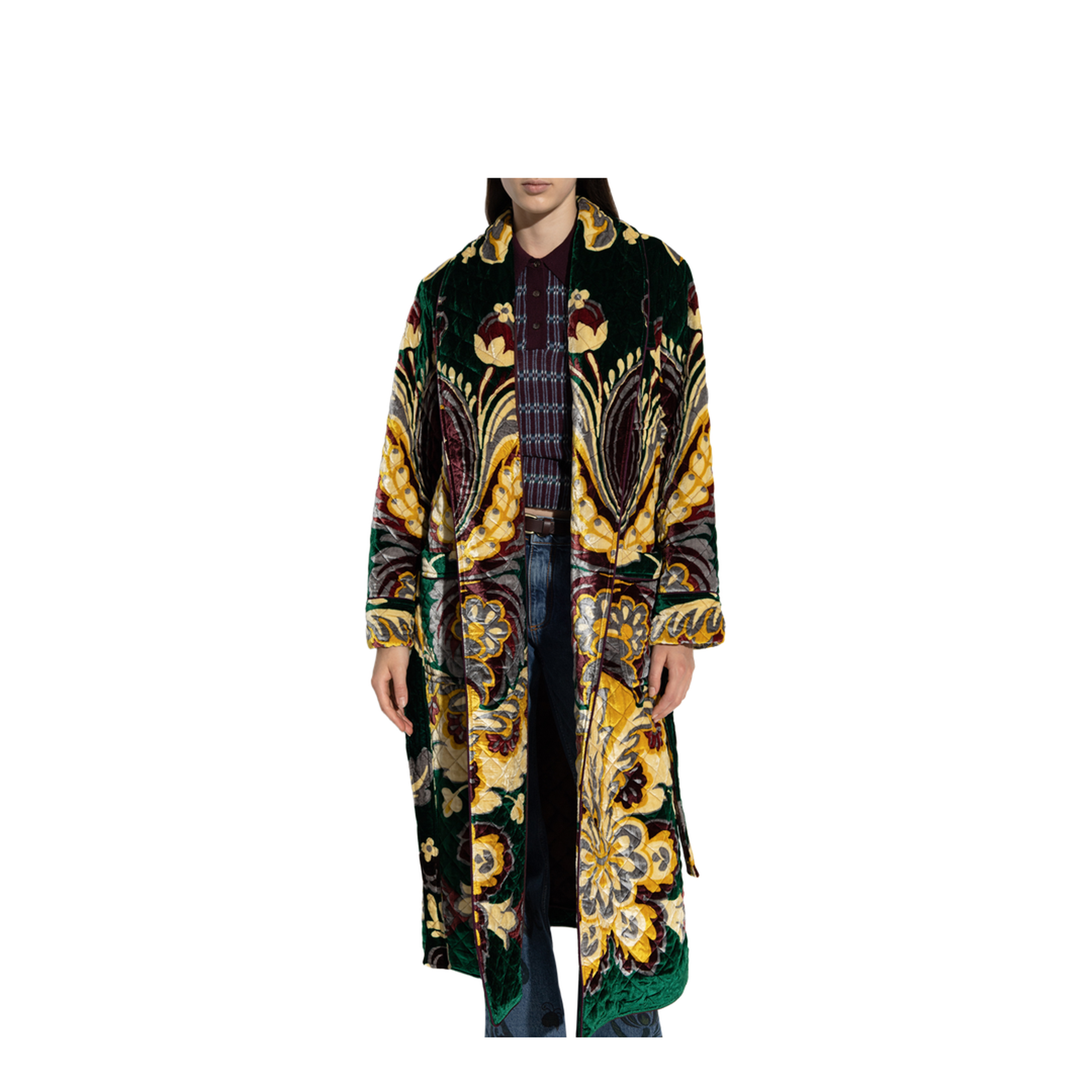 Velvet Robe Coat Placed Print
