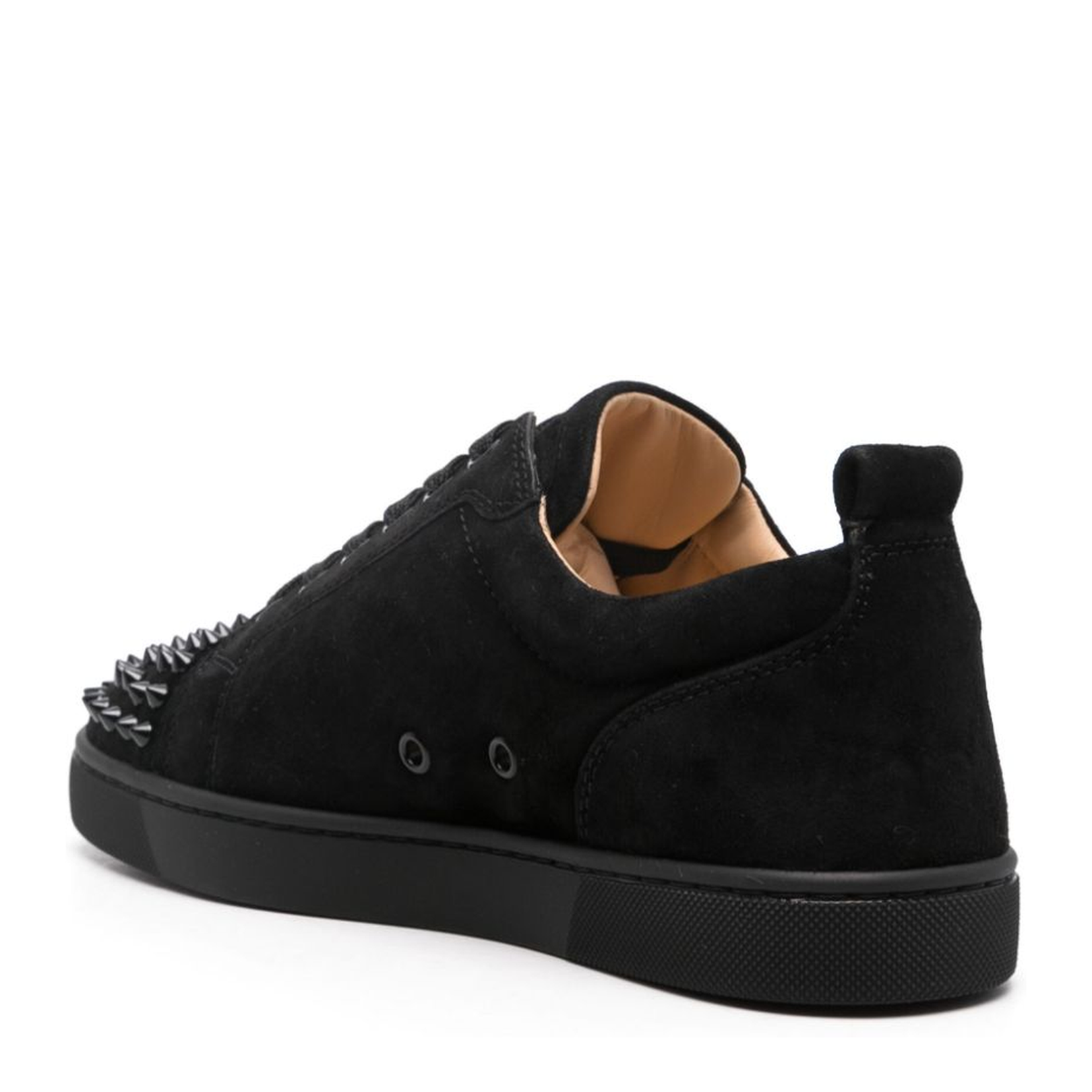 Black Calf Suede Panelled Design Round Toe Stud Detailing Pull-Tab at the Heel Branded Leather Insole Rubber Sole Front Lace-Up Fastening
