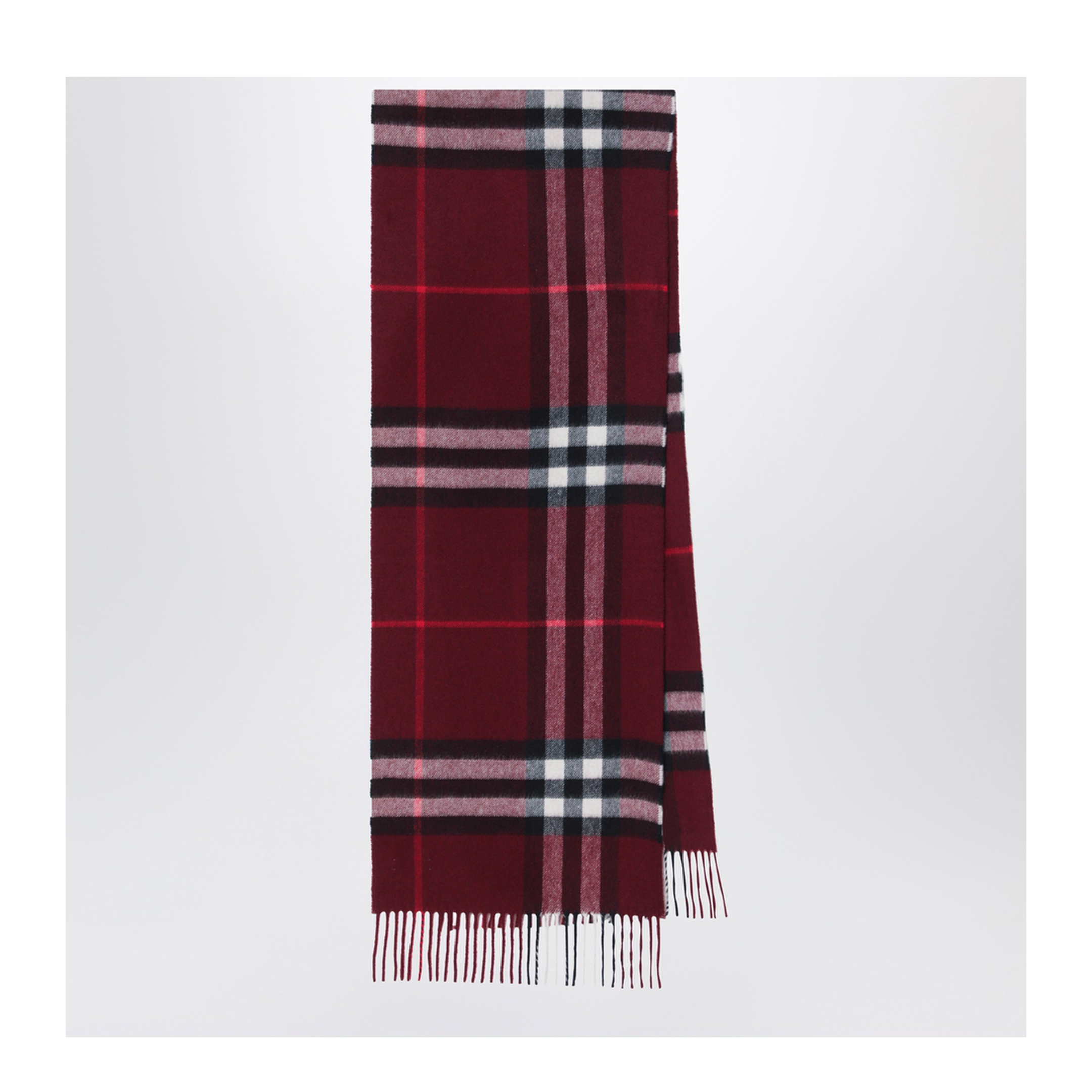 MAYFEYR - Burberry - Burgundy Cashmere Scarf With A Checked Pattern - 8112639110106A1308