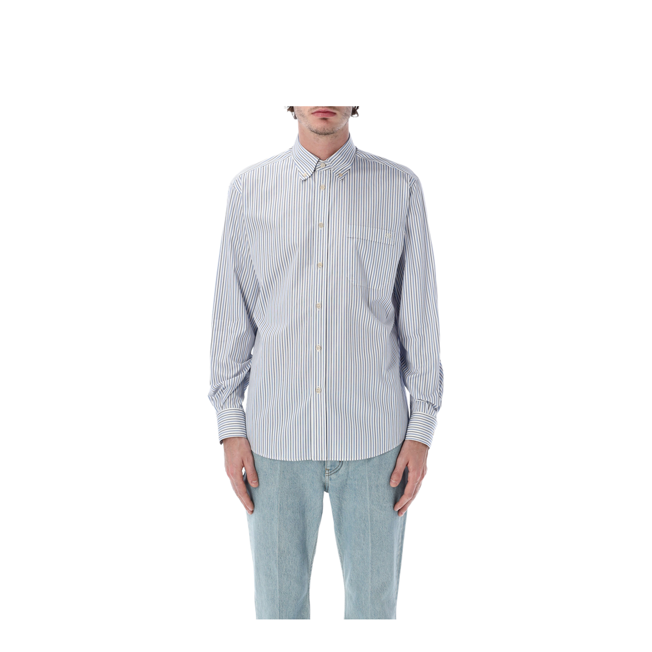 Blue Striped Cotton Long-Sleeve Shirt