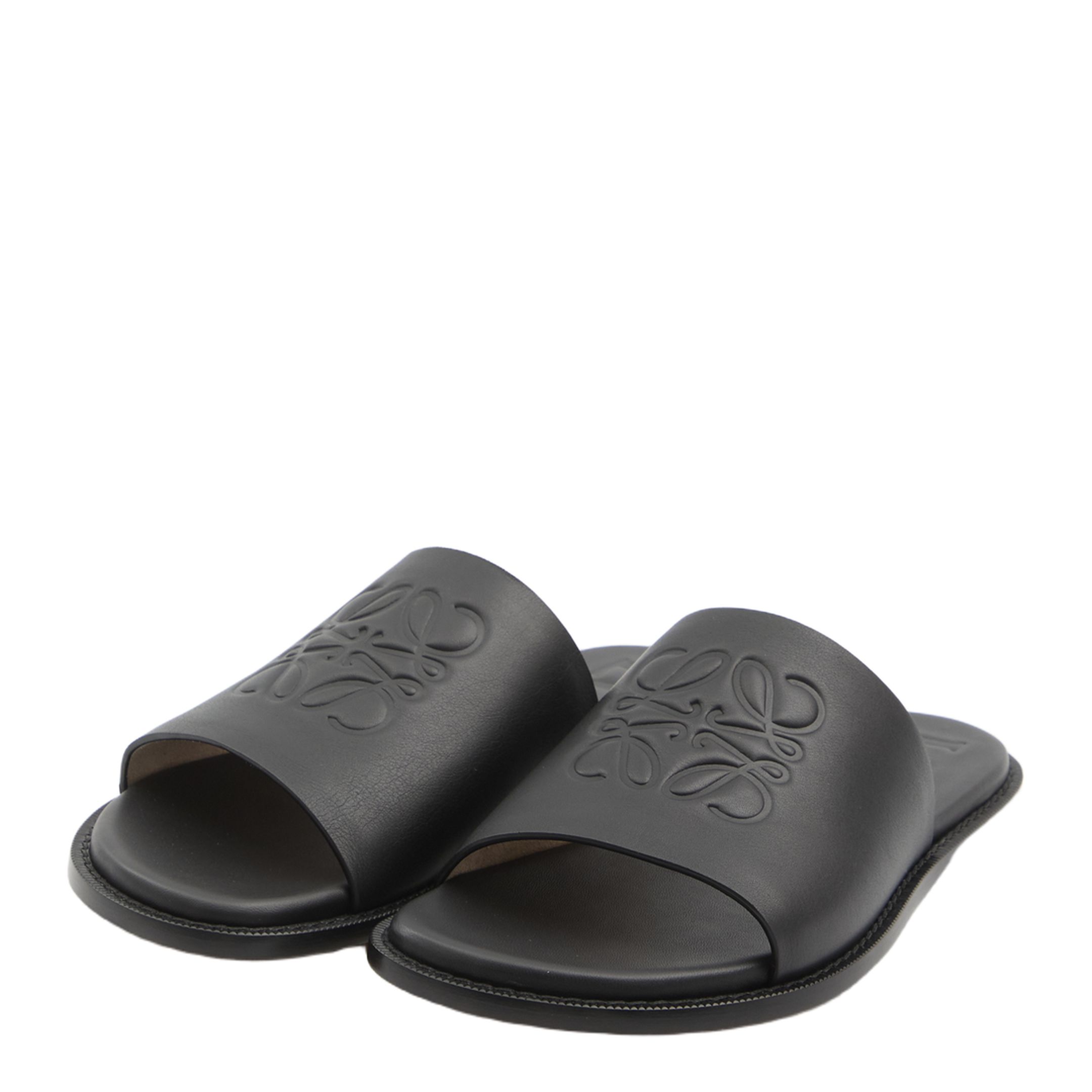 Flex Anagram Slide in Soft Calfskin Black