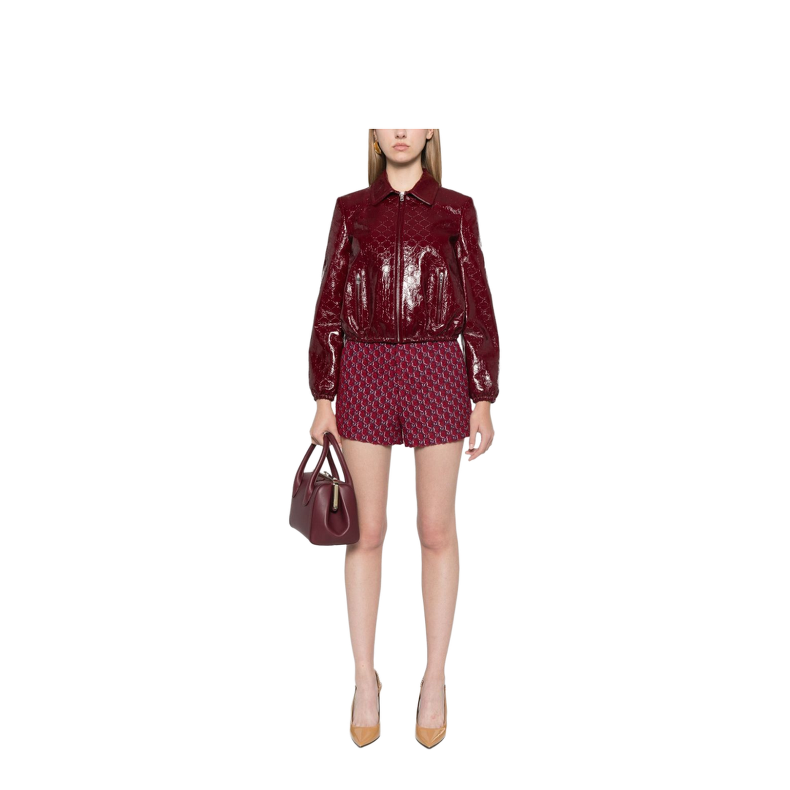 GG Embossed Leather Bomber Jacket