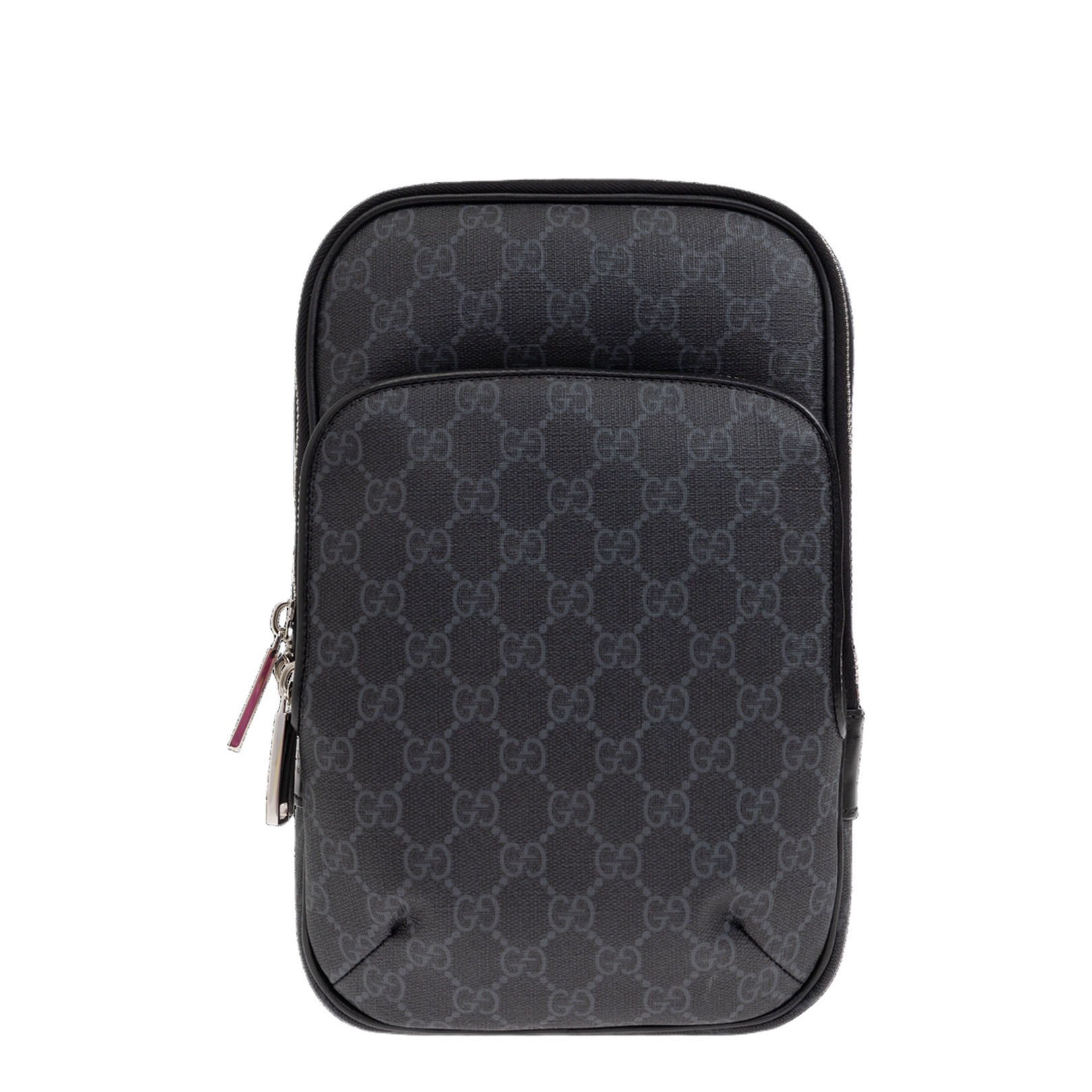 GG Black Nylon Sling Backpack - Gray