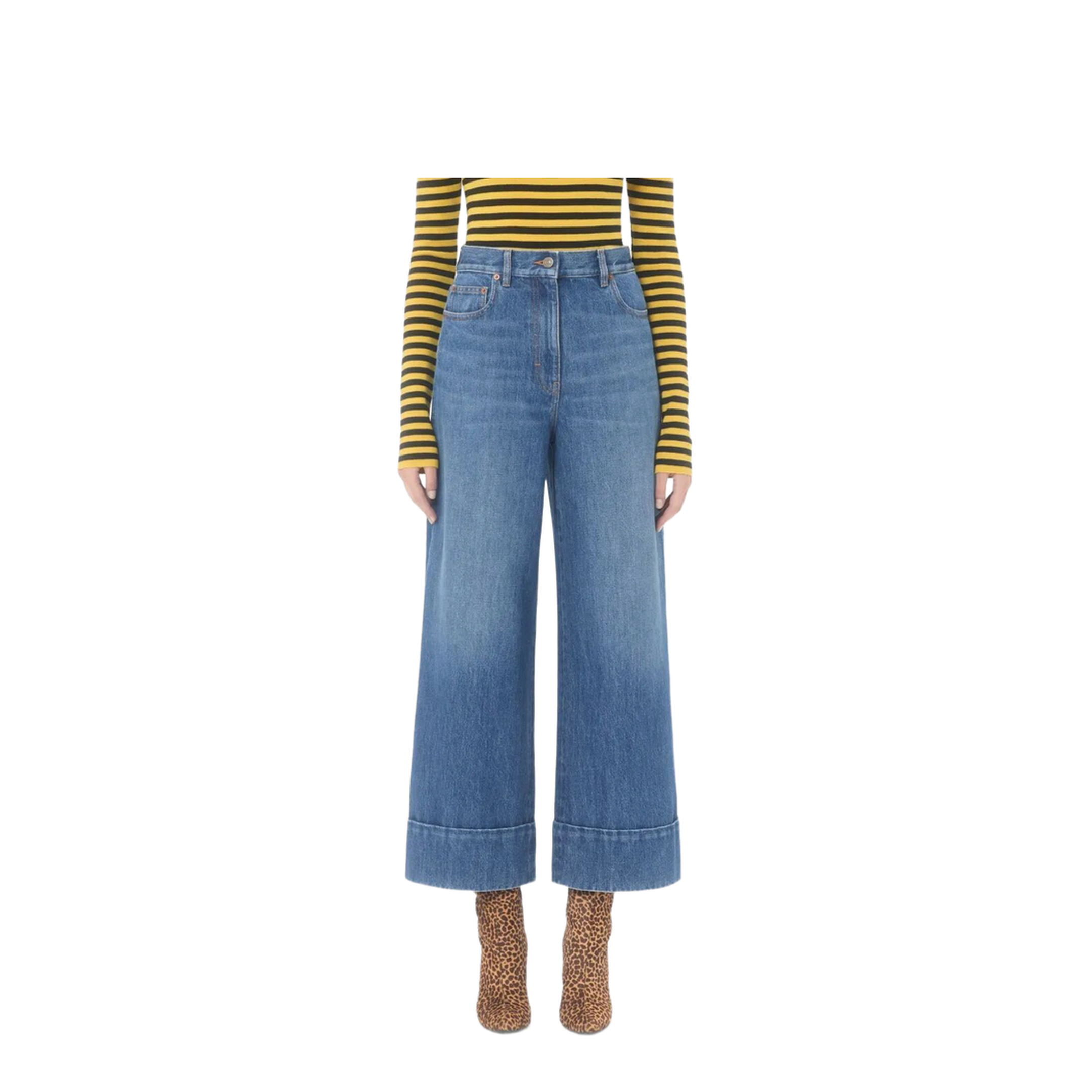 Denim Trousers with V Gold