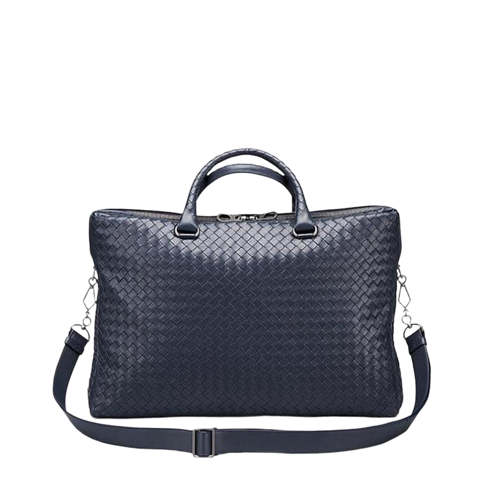 Intrecciato Large Leather Briefcase - Blue