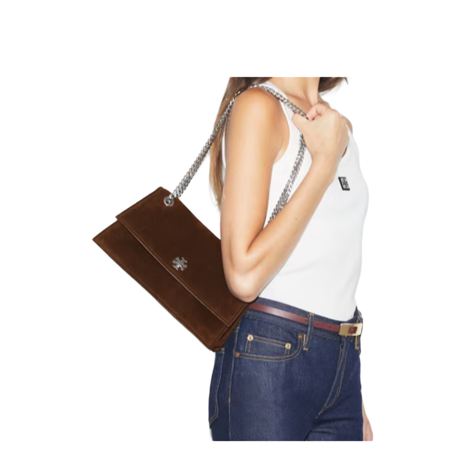 Leather Shoulder Bag with Turn-Lock and Chain Strap