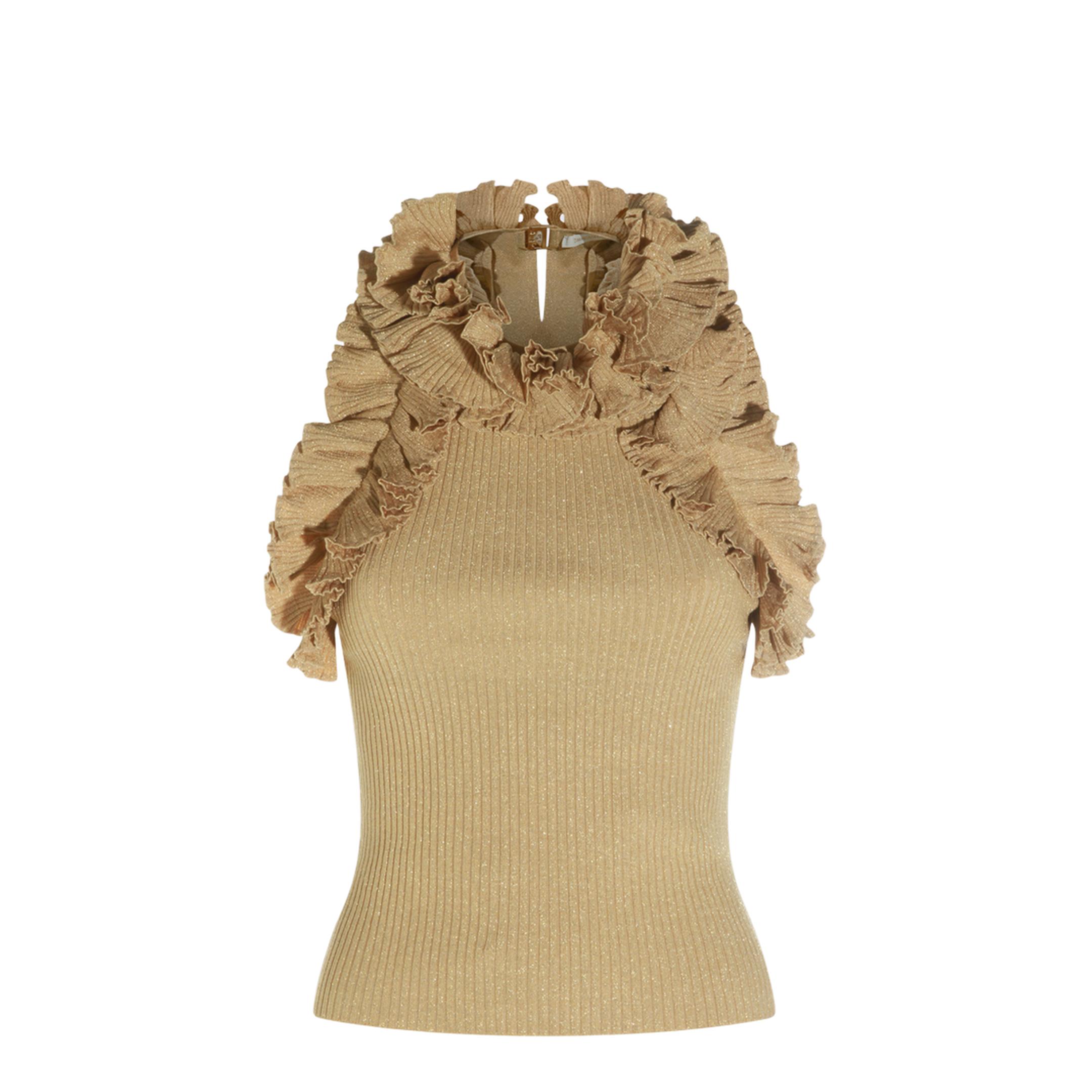 Luna Metallic Ruffle Tank Top Beige