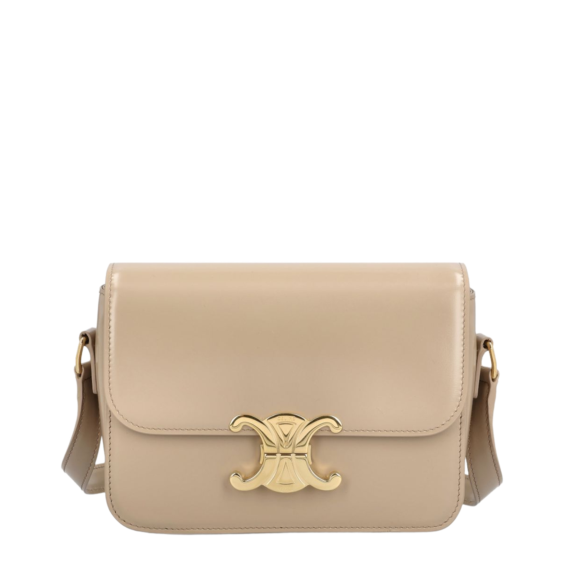 Triomphe Shiny Calfskin Crossbody Bag - Safari