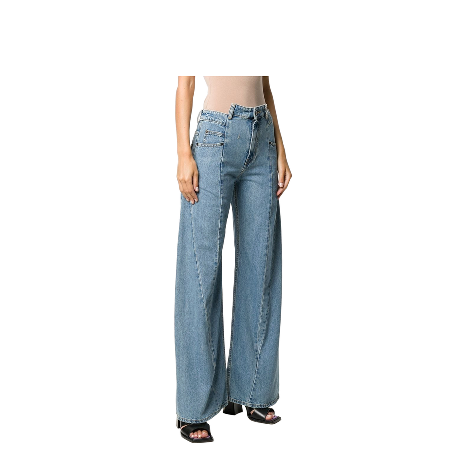 Blue Denim Regular-waisted Wide-leg Jeans