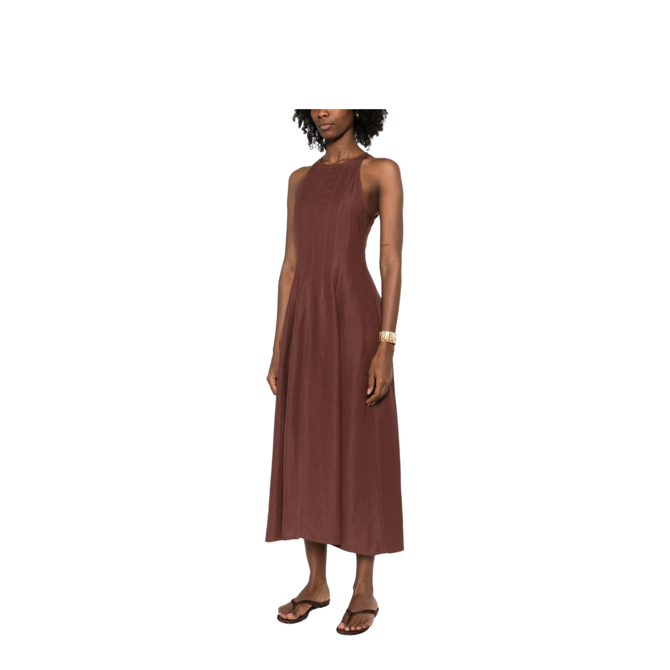 Sleeveless Panelled Midi Dress Brown