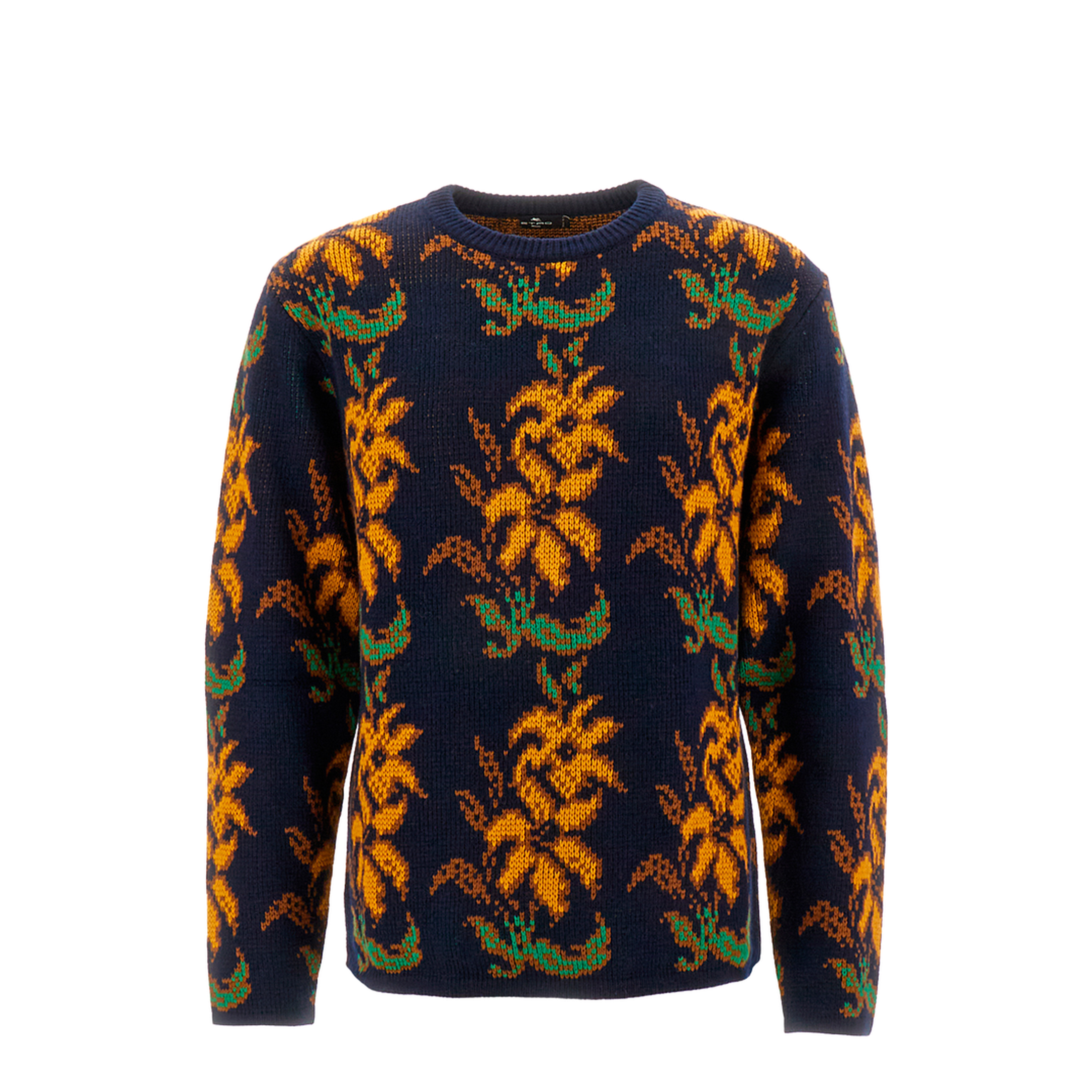 Floral Intarsia Knit Wool Jumper Blue