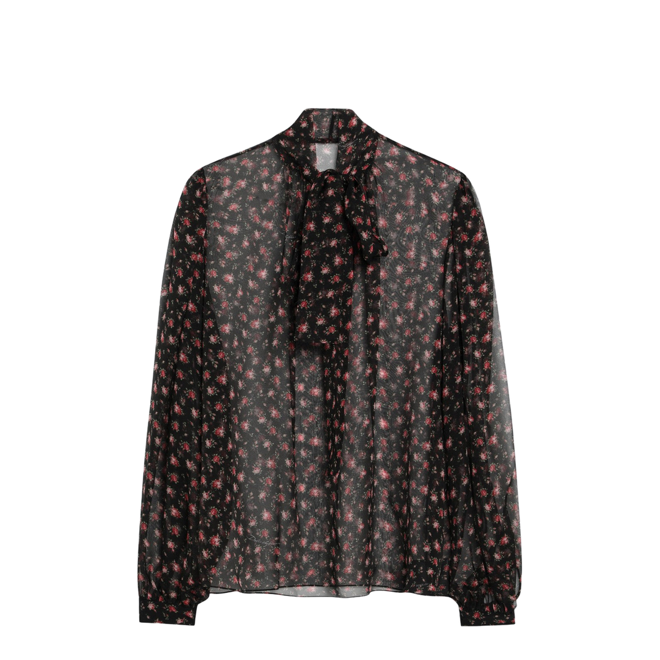 MAYFEYR - Dolce & Gabbana - Black Chiffon Blouse With Small Rose Print - F7BJ2TIS10IHN5XJ