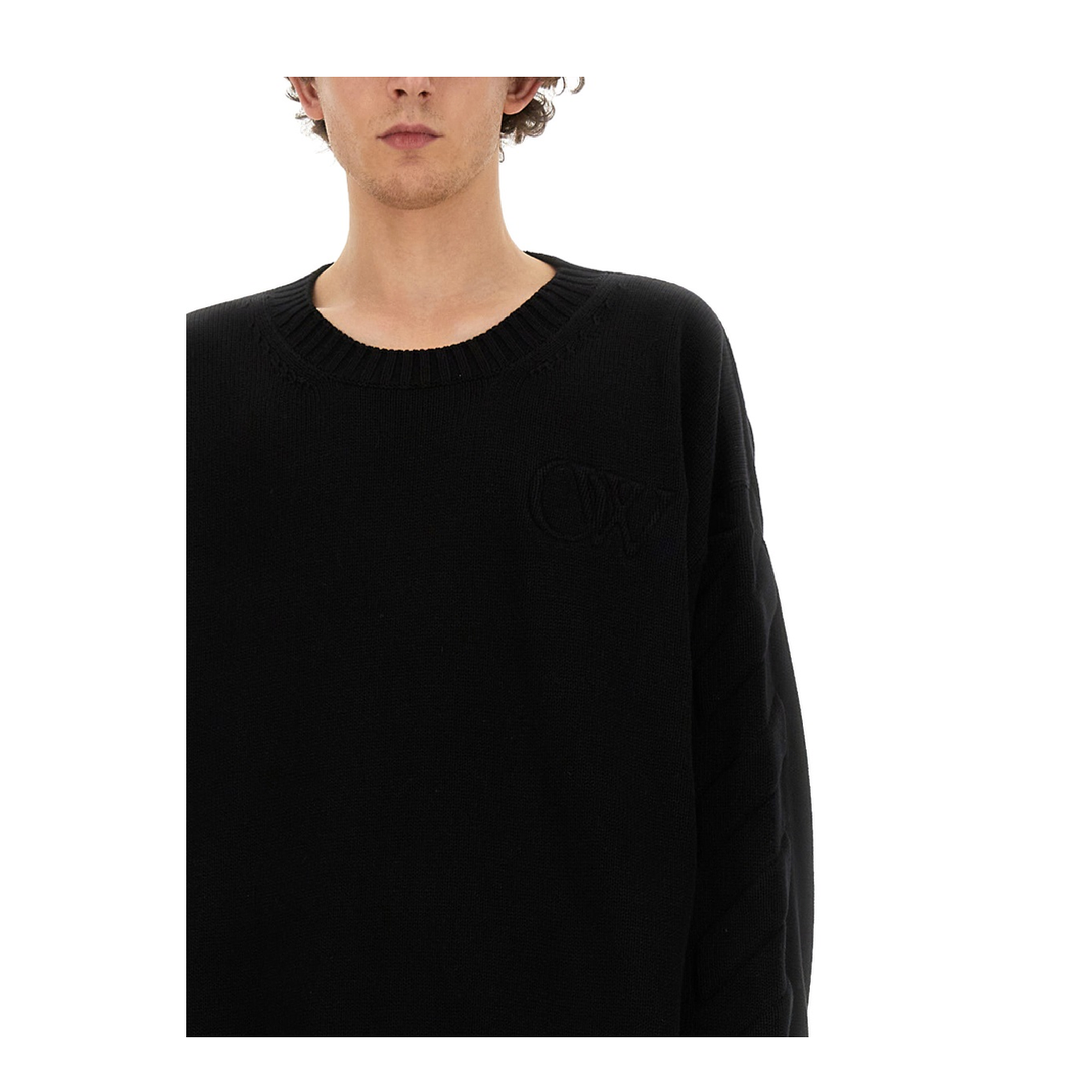 Sweater with Embossed Diagonal Motif Black