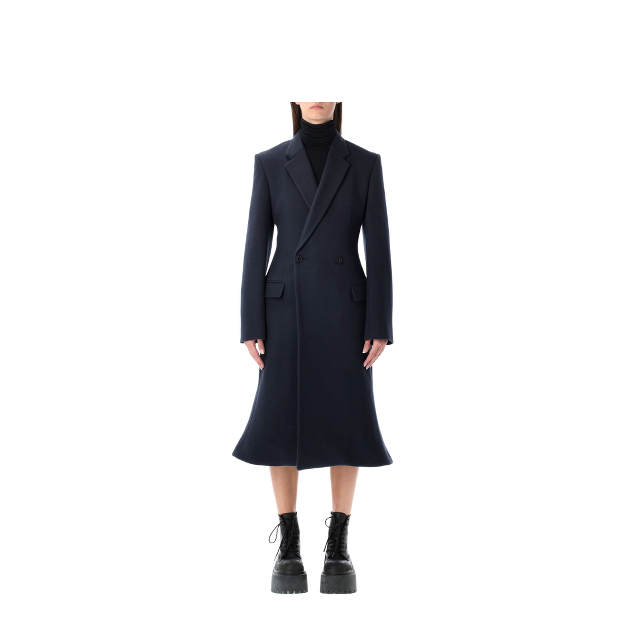 Double-breasted Godet Midi Wool Coat