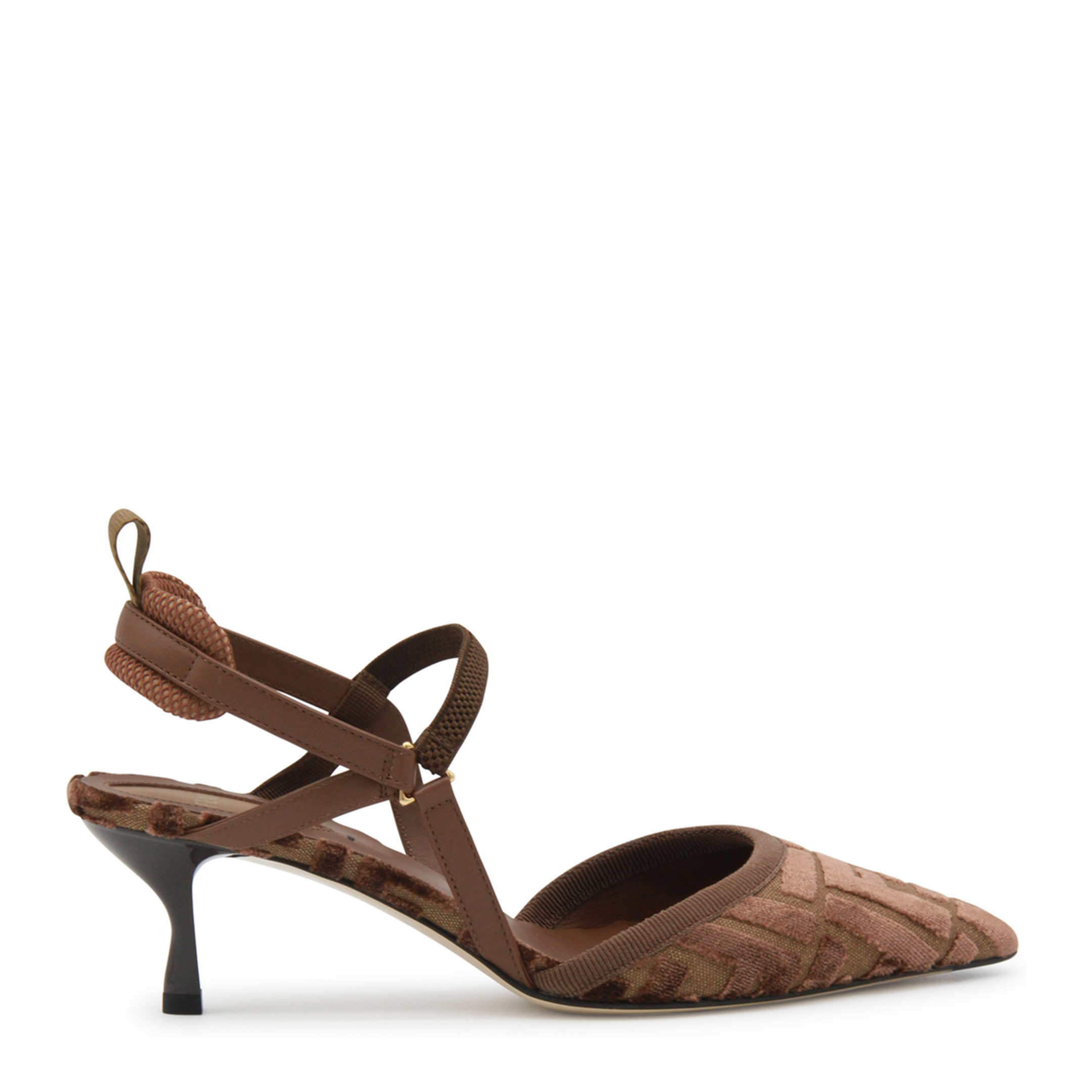 Brown FF Motif Jacquard Velvet Slingback Strap Pointed Toe