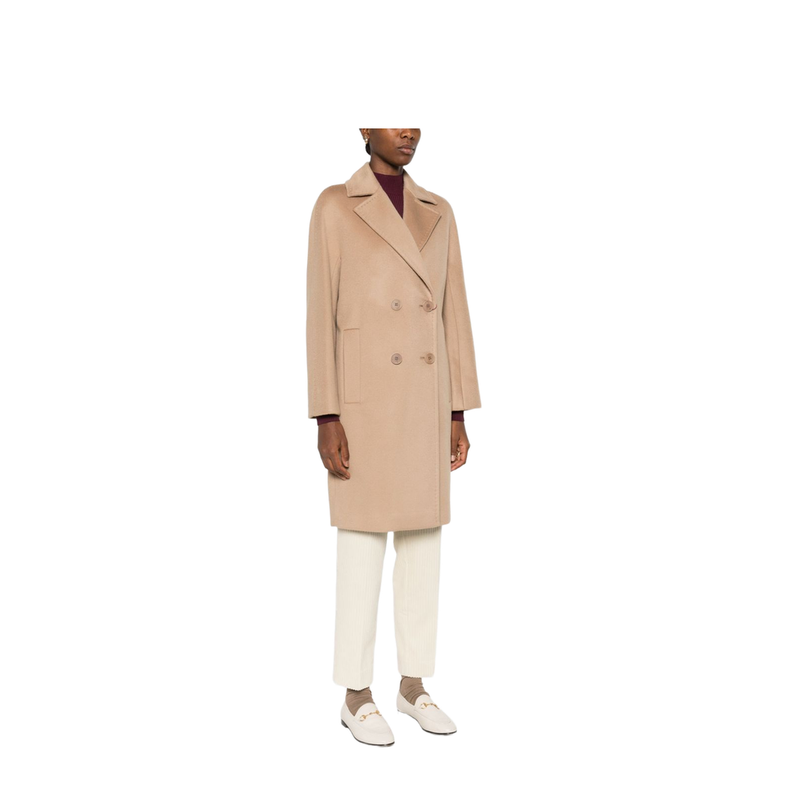 Double-breasted Wool Coat In Brown