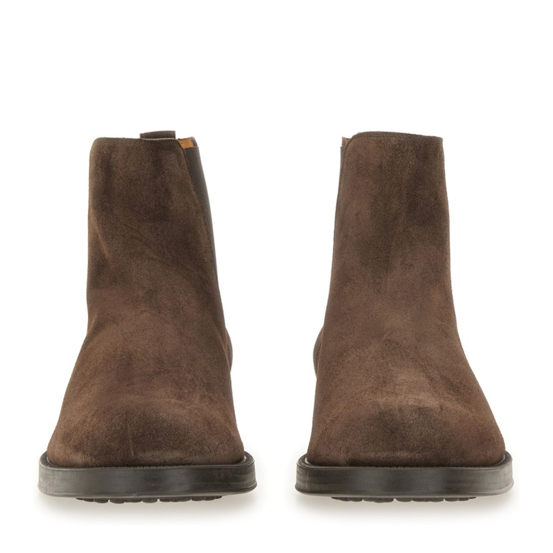 Coffee Brown Elasticated Side Panels Low Stacked Heel Round Toe