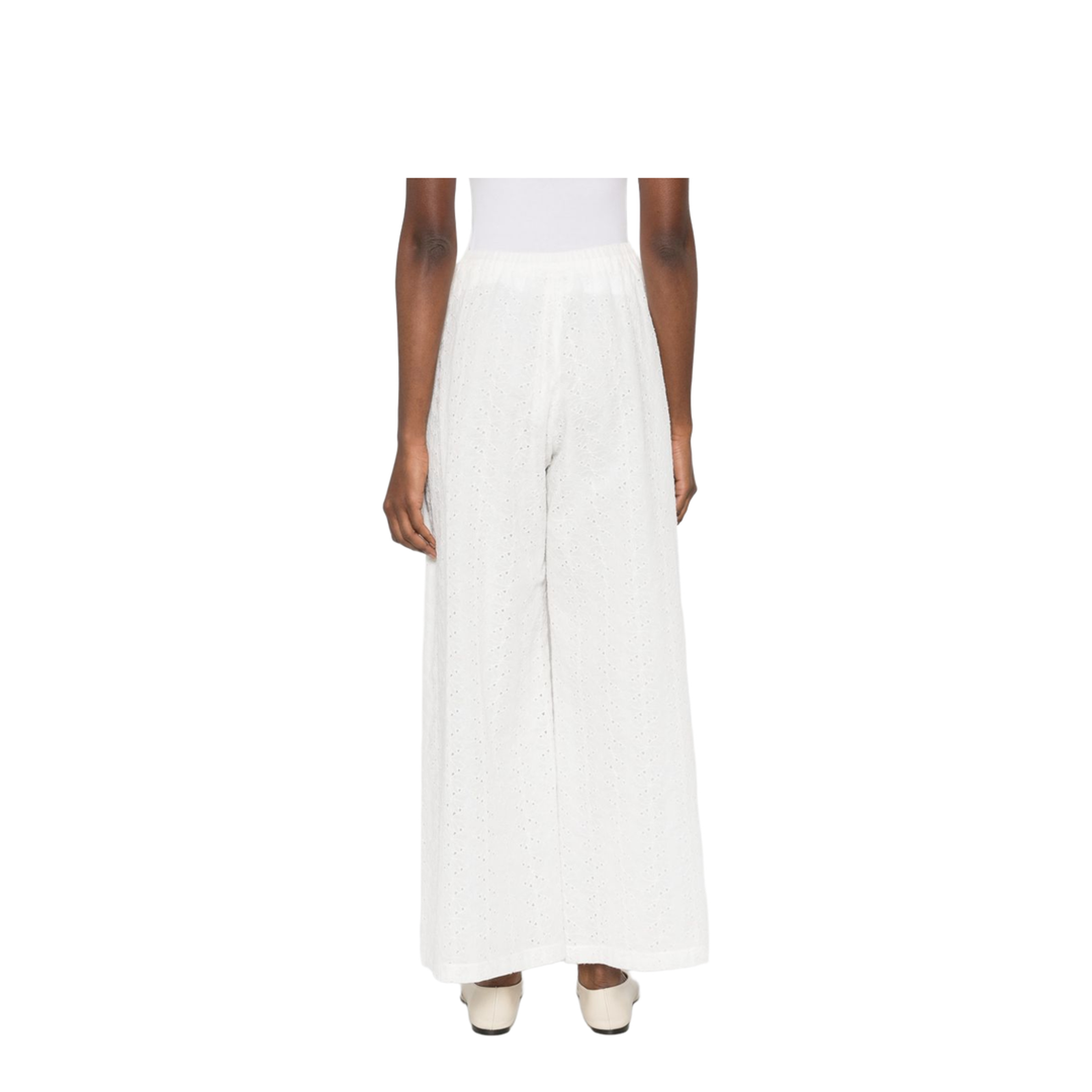 MAYFEYR - Forte Forte - Flared Muslin Trousers With Broderie Anglaise Embroidery Crystal - 14878MYPANTSCRYSTAL
