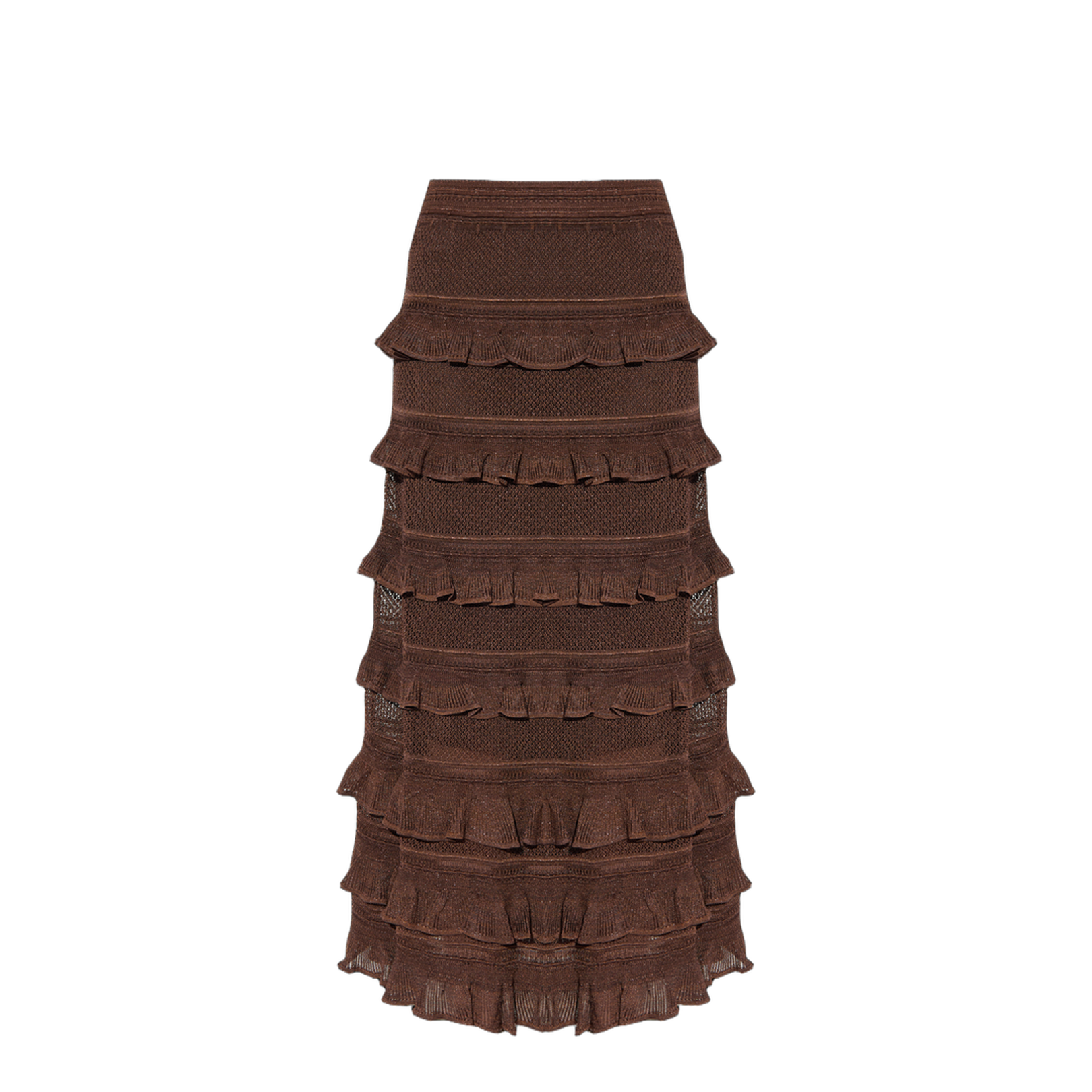 Hypnotic Lace Frill Metallic-Knit Midi Skirt