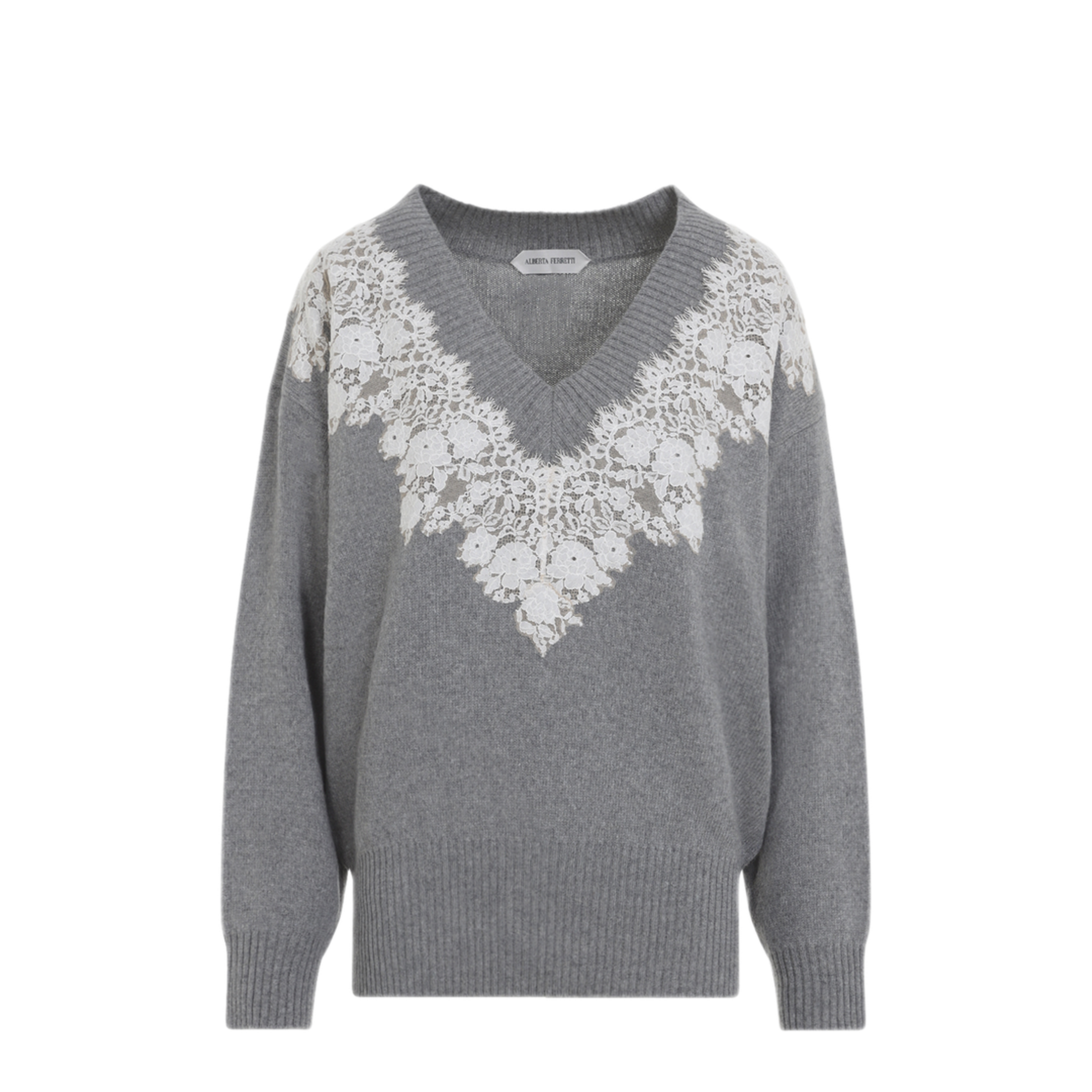 MAYFEYR - ALBERTA FERRETTI - Lace Trim V Neck Sweater - A091066010474