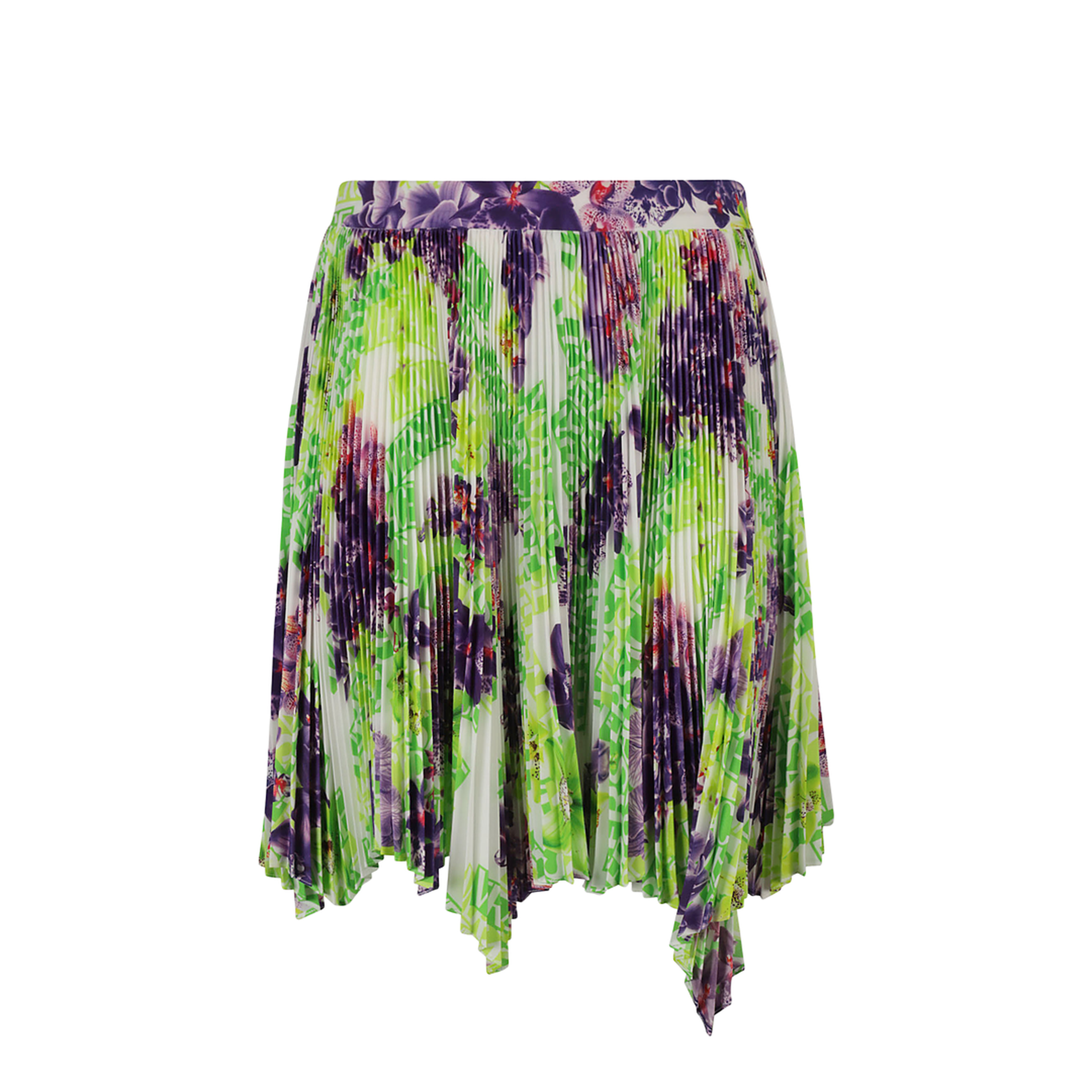 Crêpe de Chine Silk Skirt with All-Over Print and Asymmetrical Style