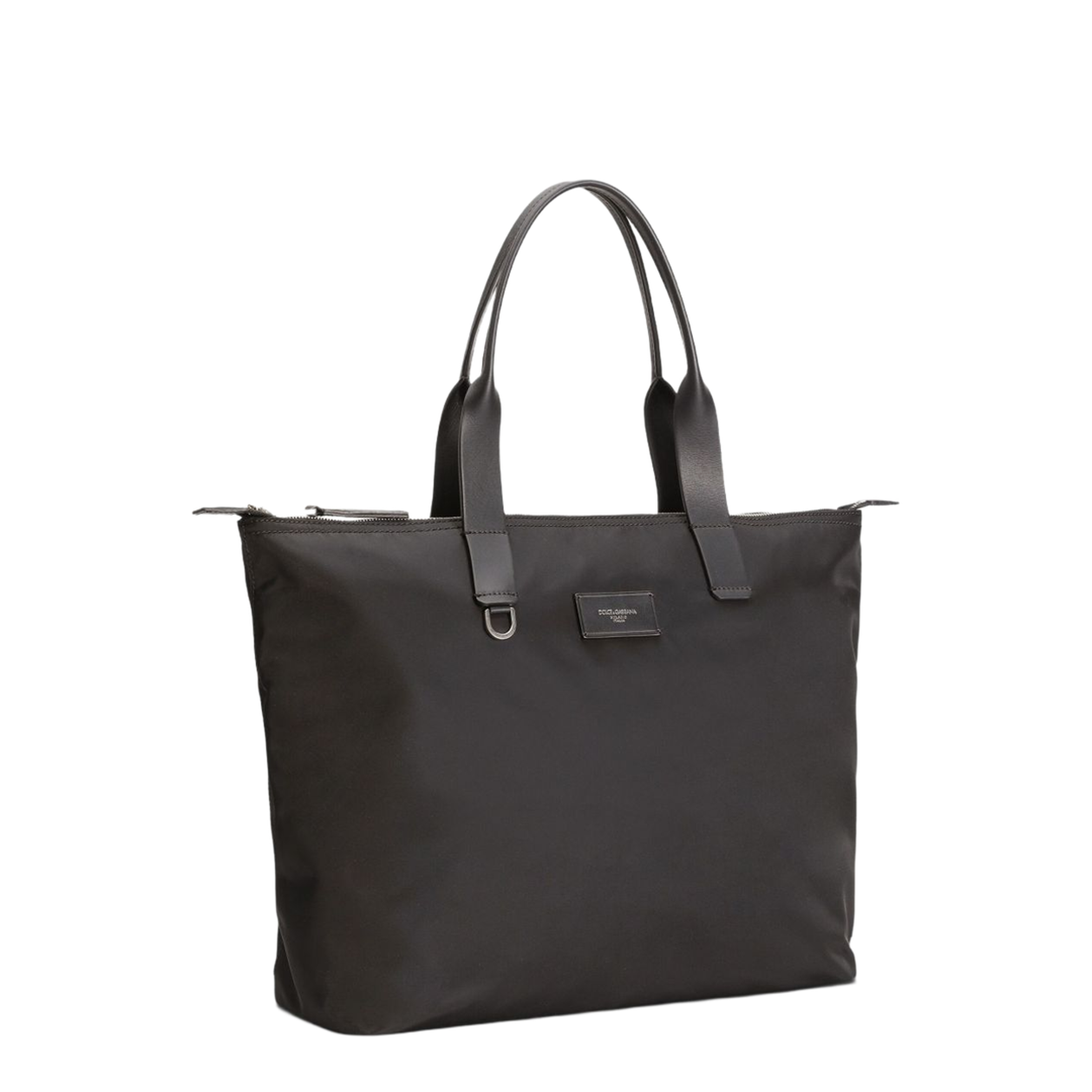 Adamo Small Nylon Smooth Calfskin Shopping Tote - Black