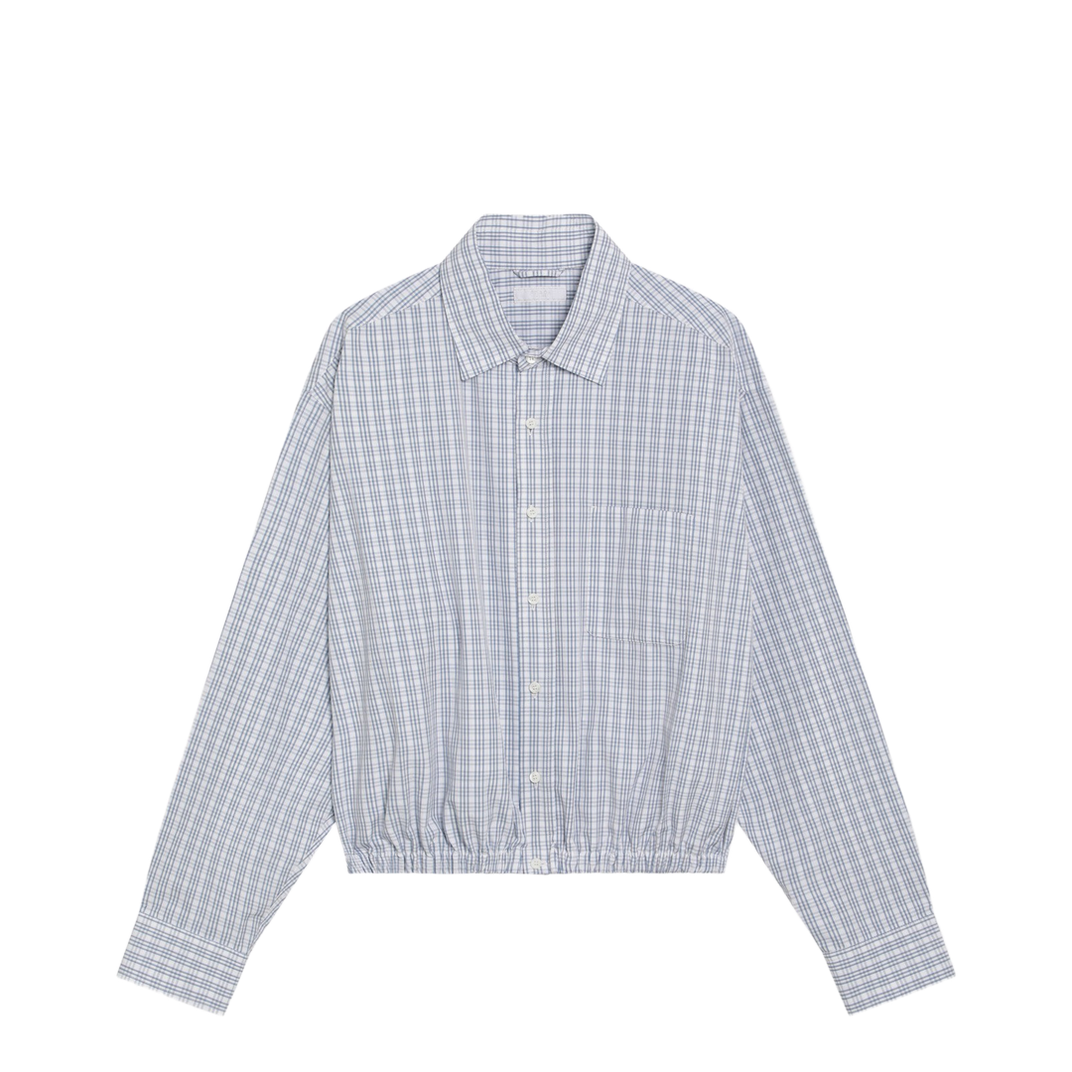 Cropped Check-Pattern Shirt in White/Light Blue