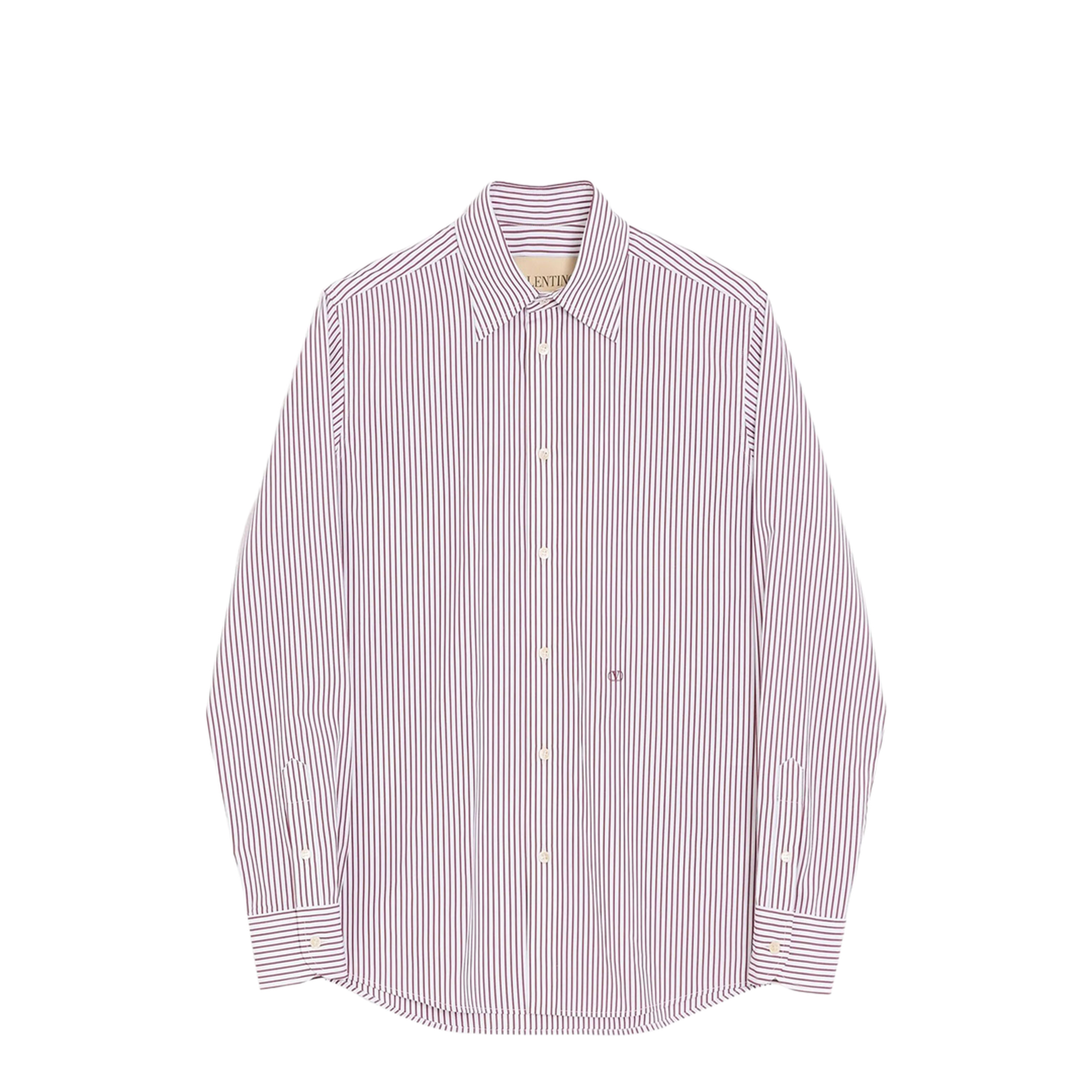 MAYFEYR - Valentino - Cotton Poplin Striped Shirt With Vlogo Embroidery - VABS81BMR
