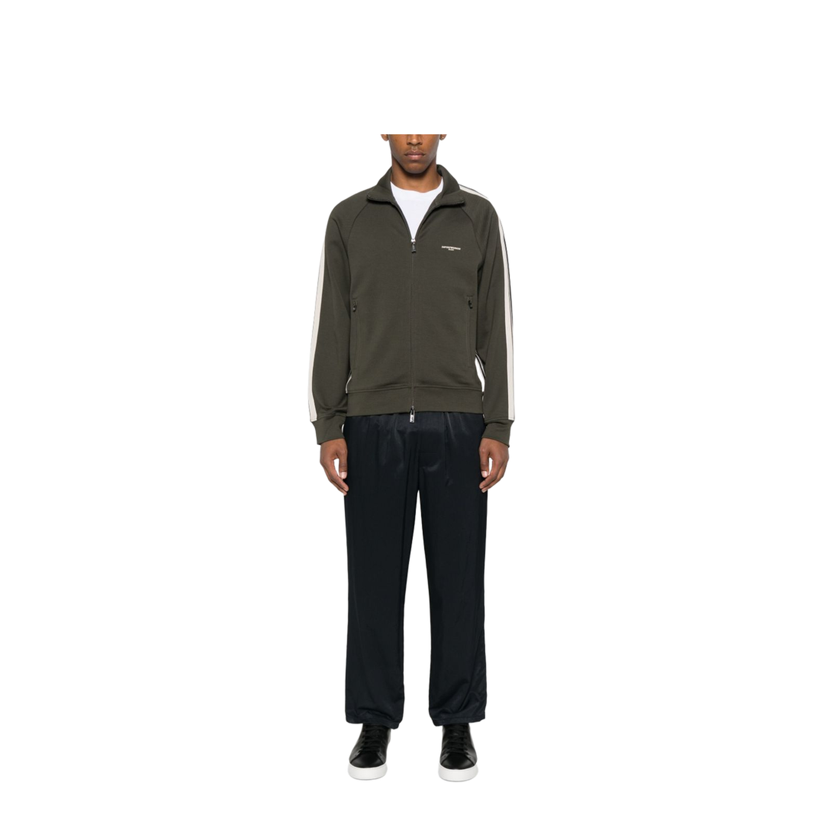 Full-Zip Sweatshirt in Jersey with Contrasting Bands