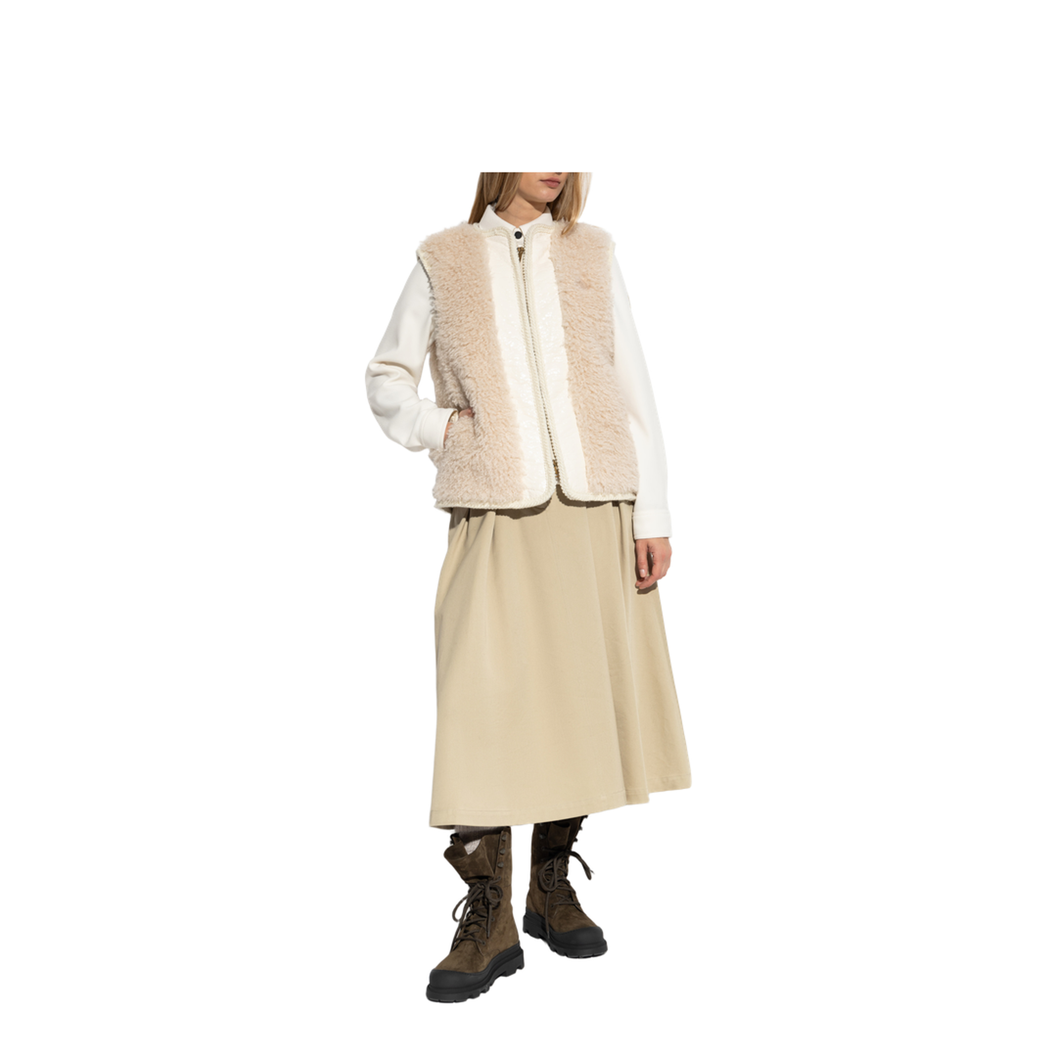 Light Beige Tournel Teddy Padded Gilet