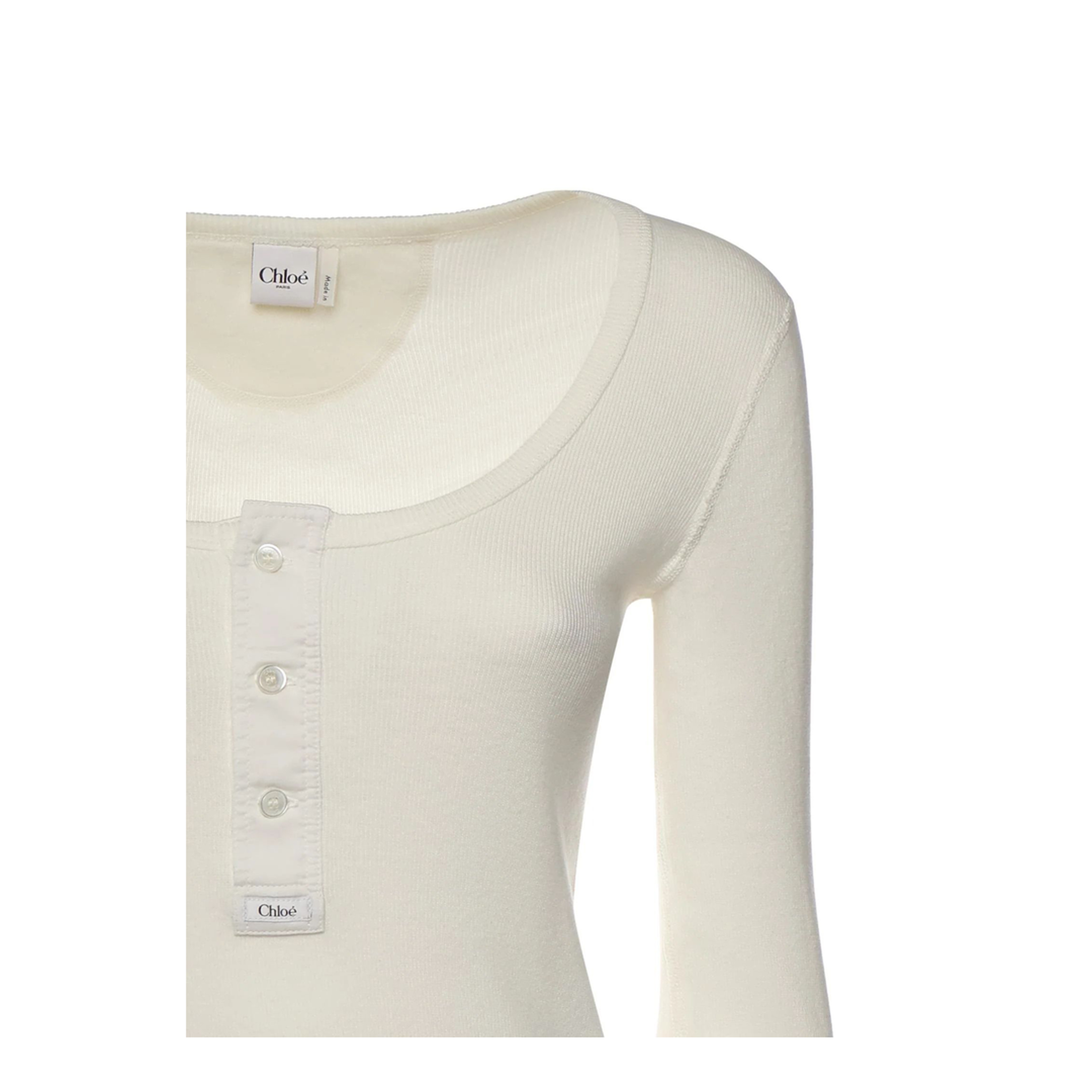 Scoop-neck Henley Shirt in Cotton Jersey White