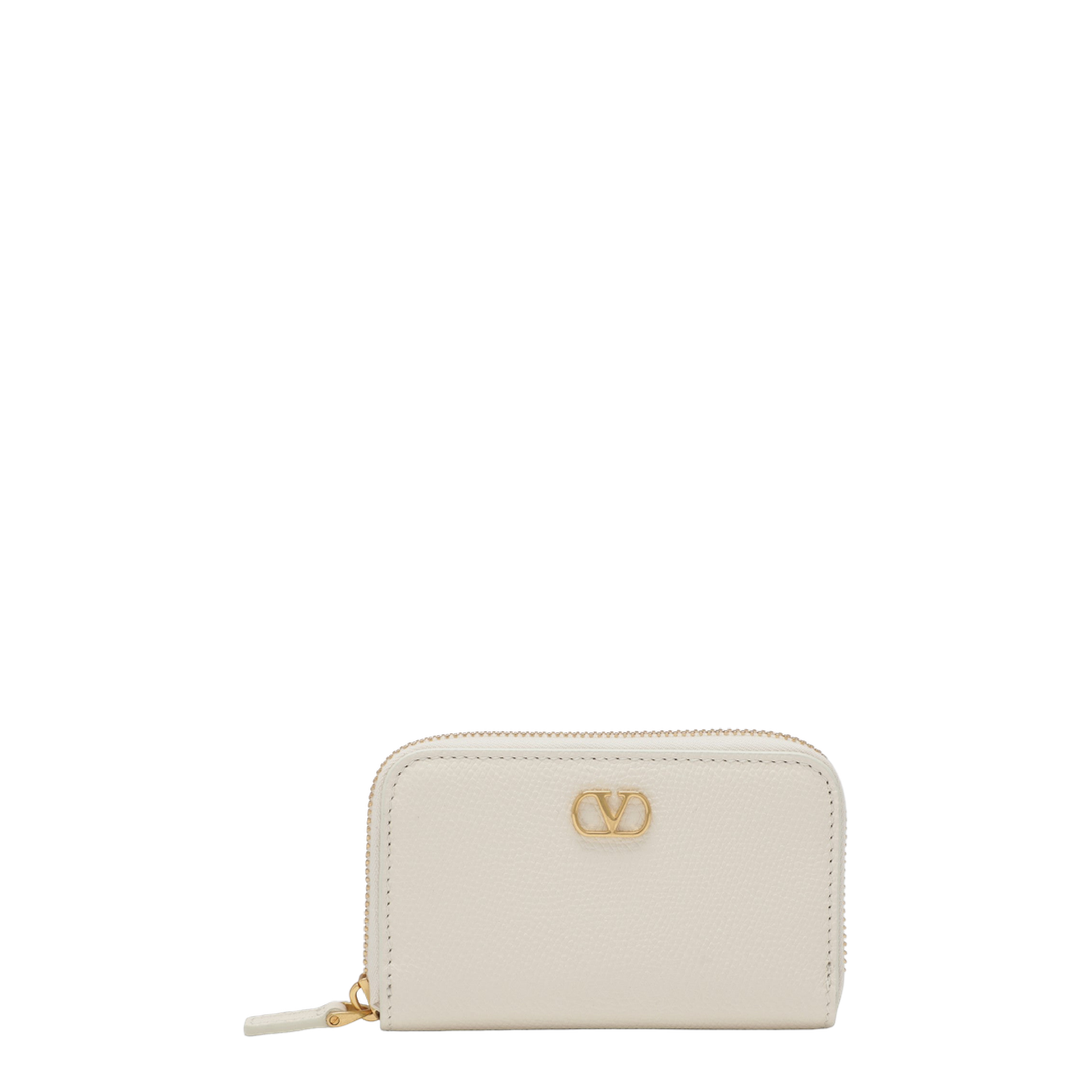 VLogo Signature Mini Zip-Around Wallet In Ivory (I16)