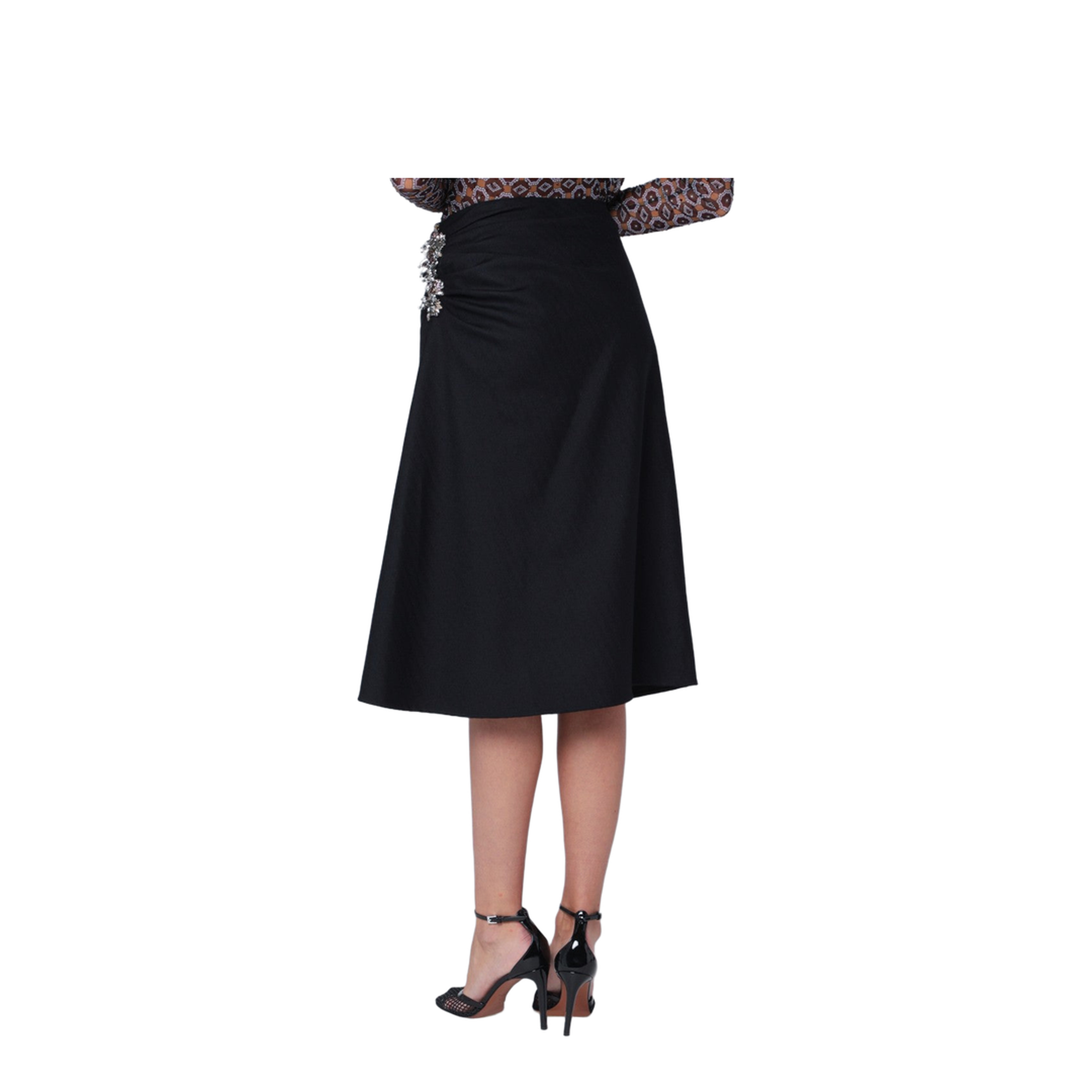 Navy Blue Draped Skirt with Brooch