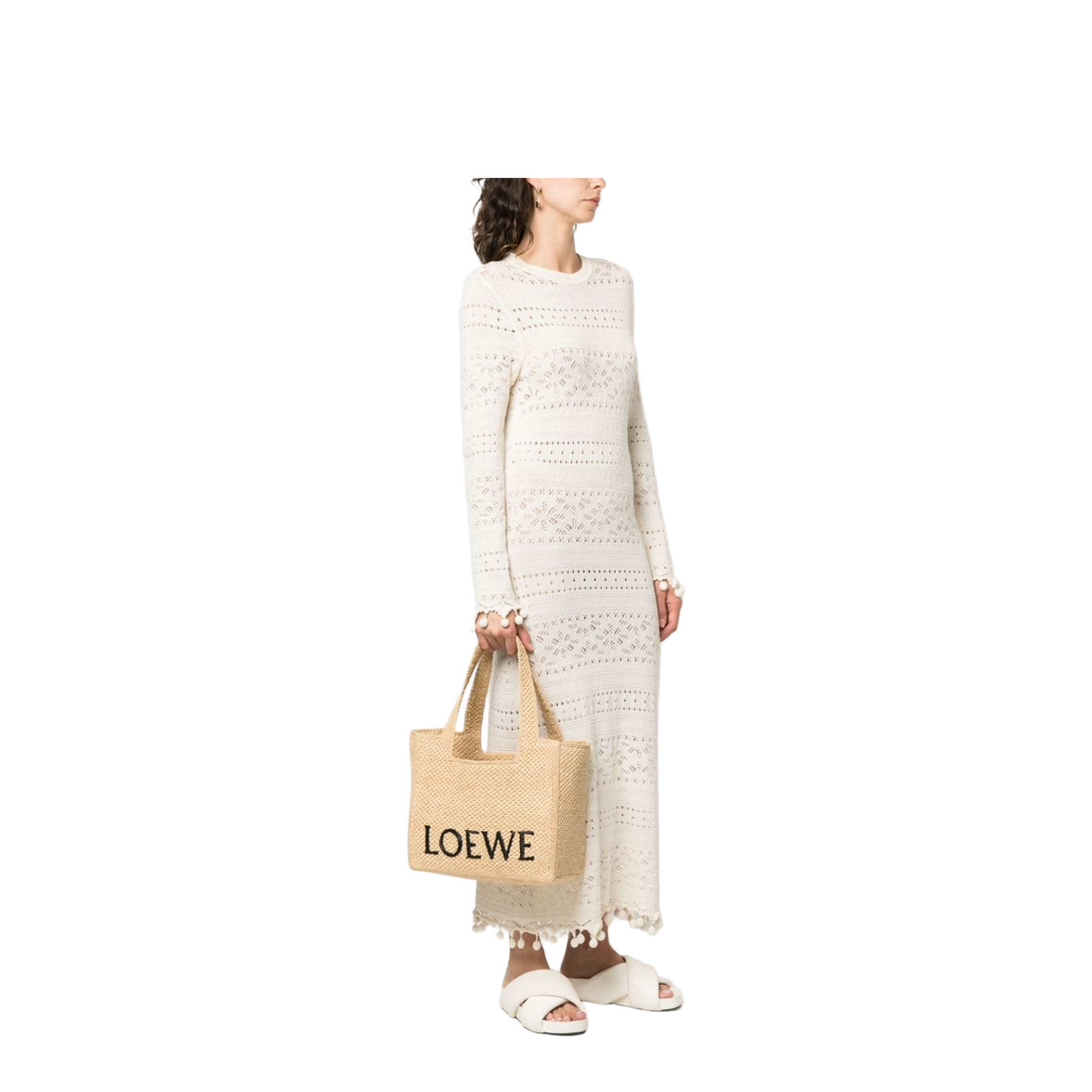 Medium Loewe Font Tote In Raffia