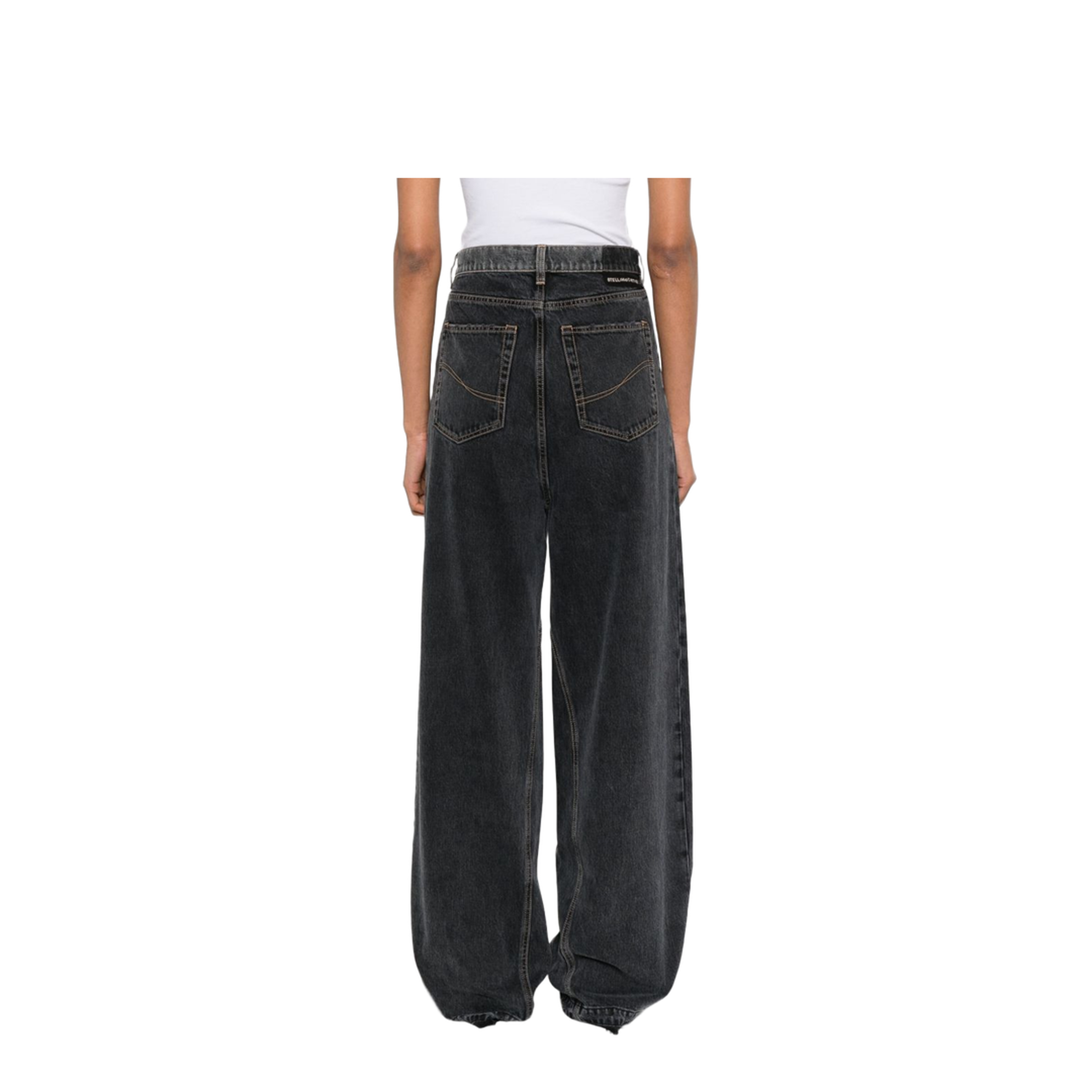 Two-Tone Black Wide-Leg Denim Jeans