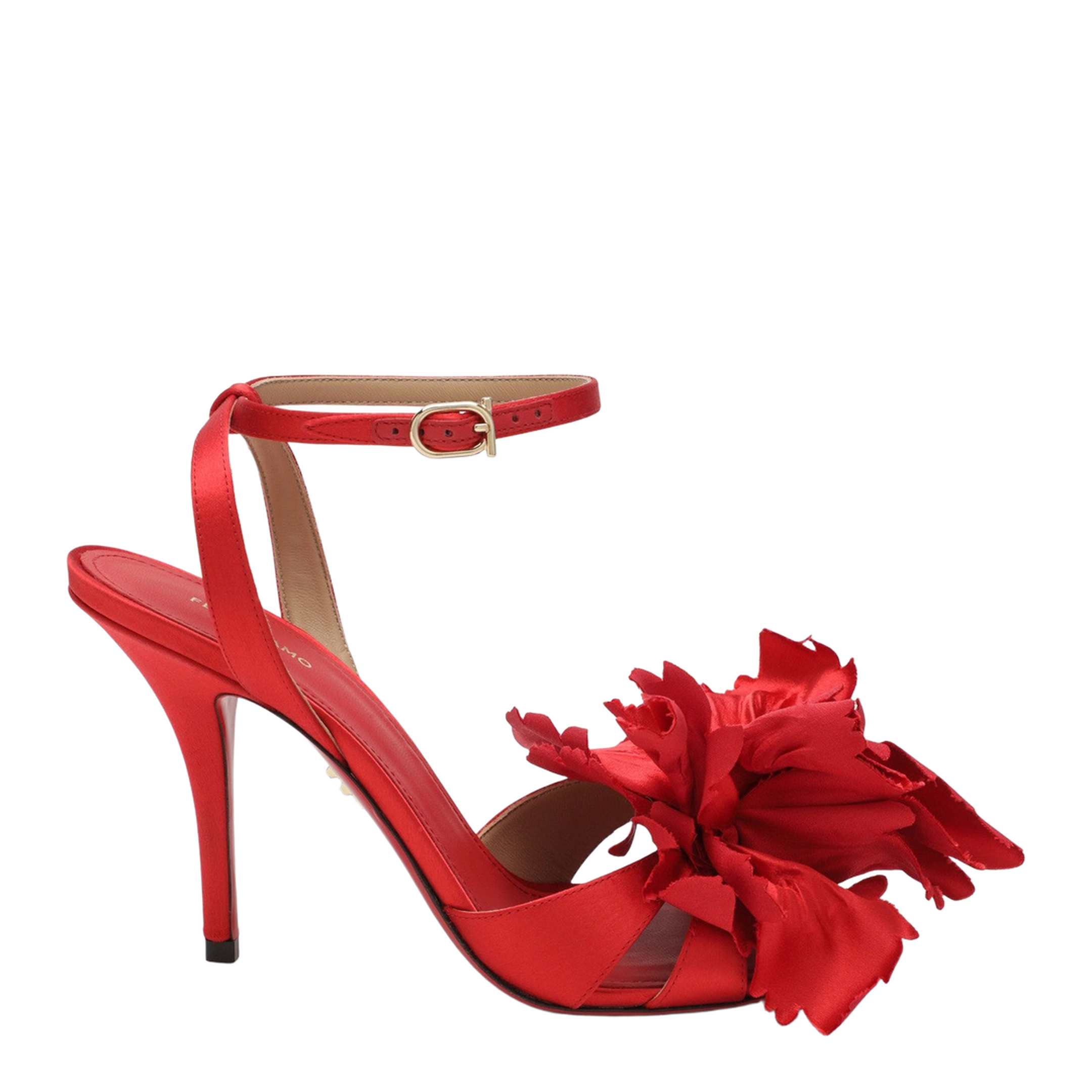 Red Satin Sandals with Flower
