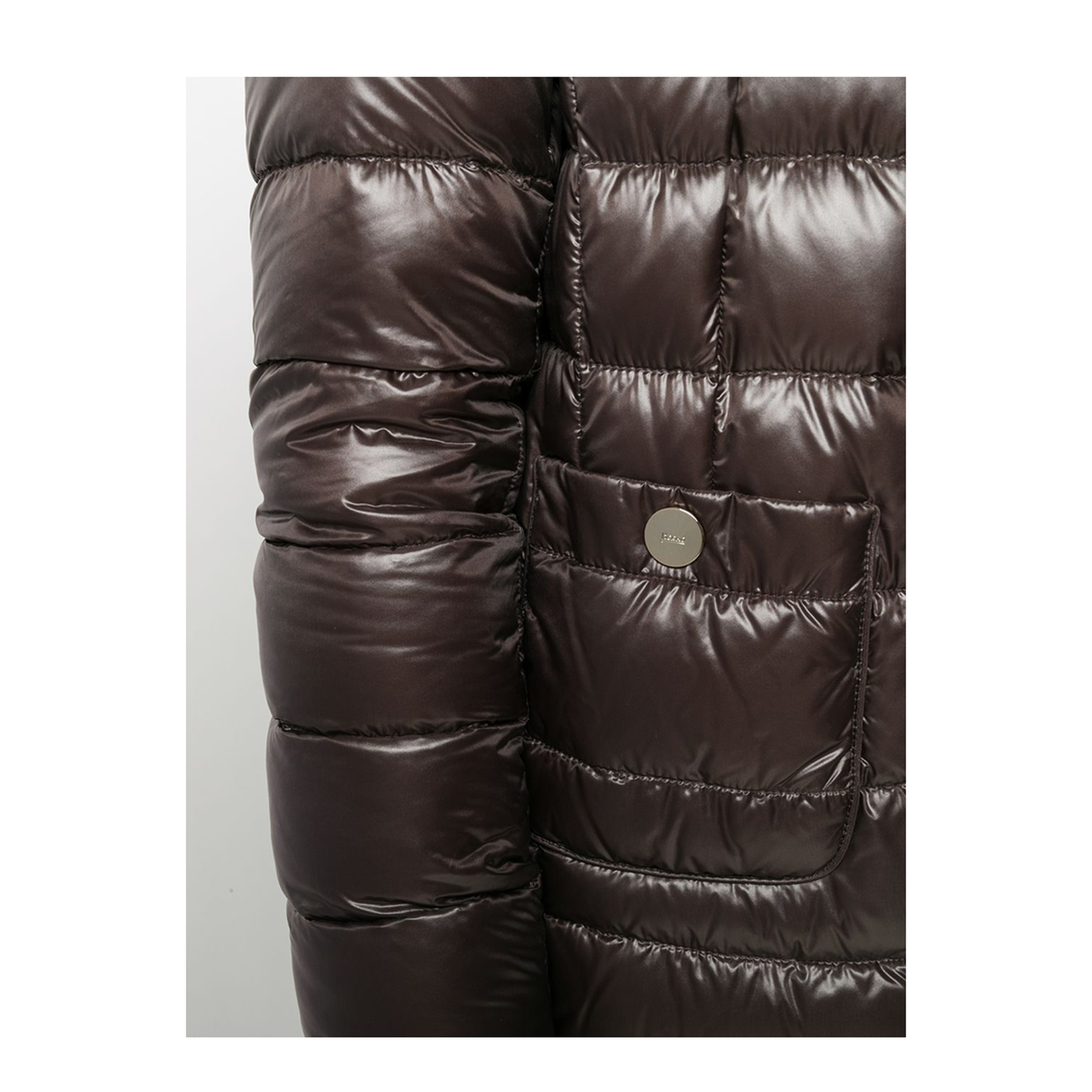 Quilted Goose Down Midi Jacket Brown
