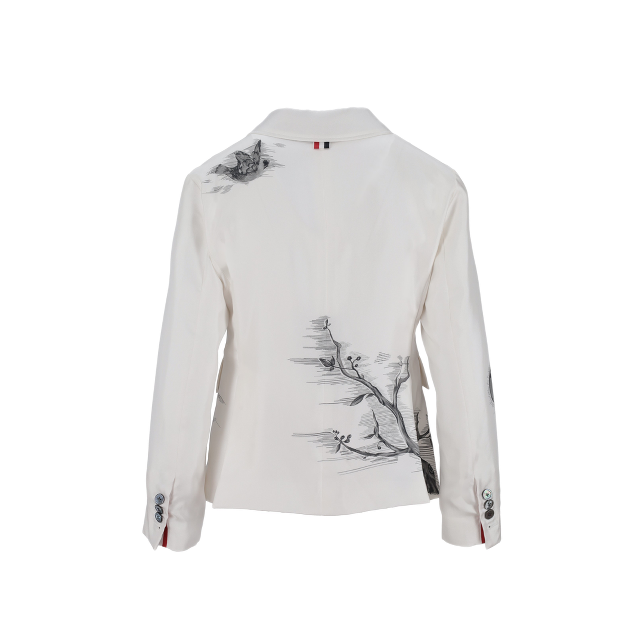 MAYFEYR - Thom Browne - Fit 3 High Armhole Sportcoat Unconstructed In Engineered Bird Toile Printed Silk Twill - FBC812AF1046100