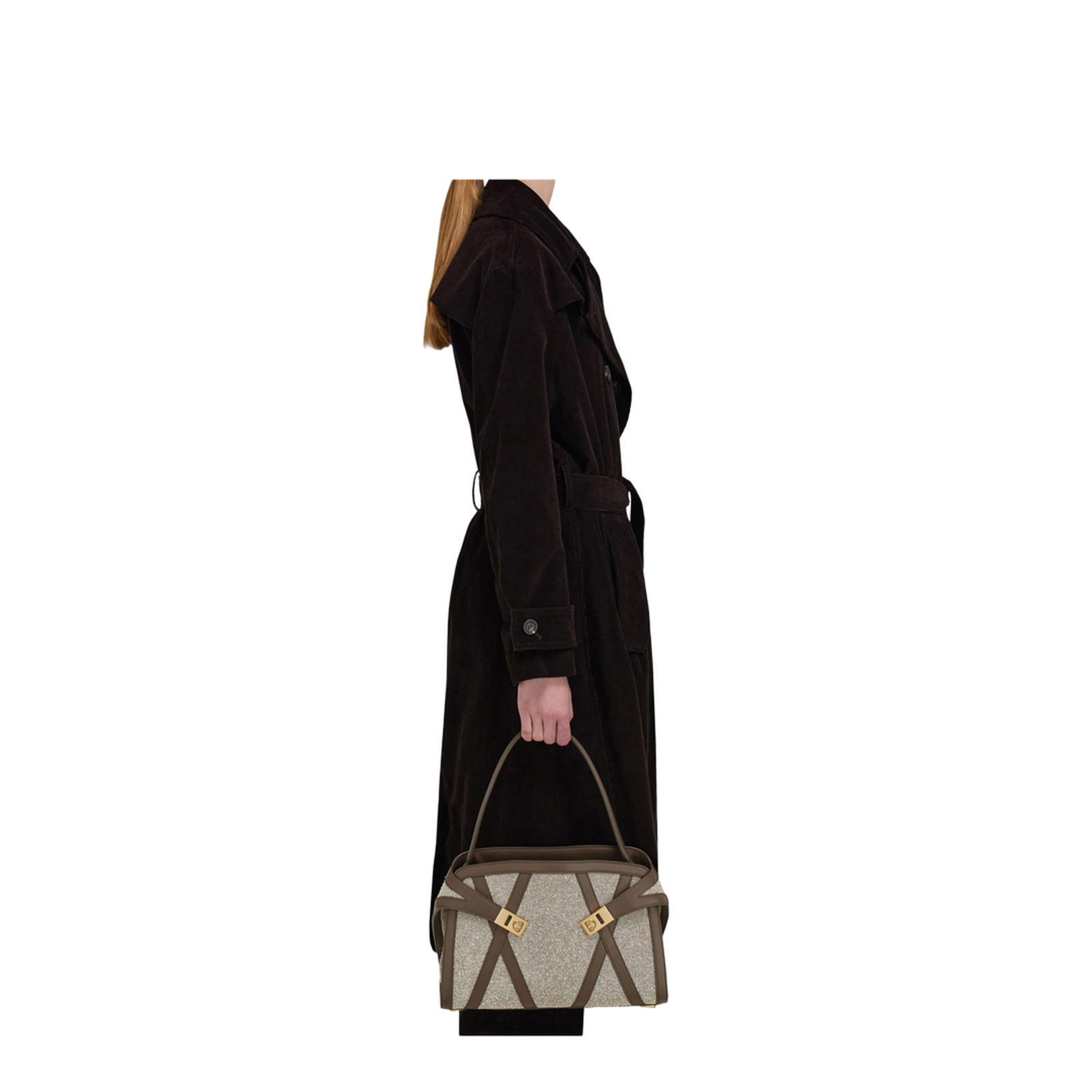 Leather Inlay Tote Shoulder Bag