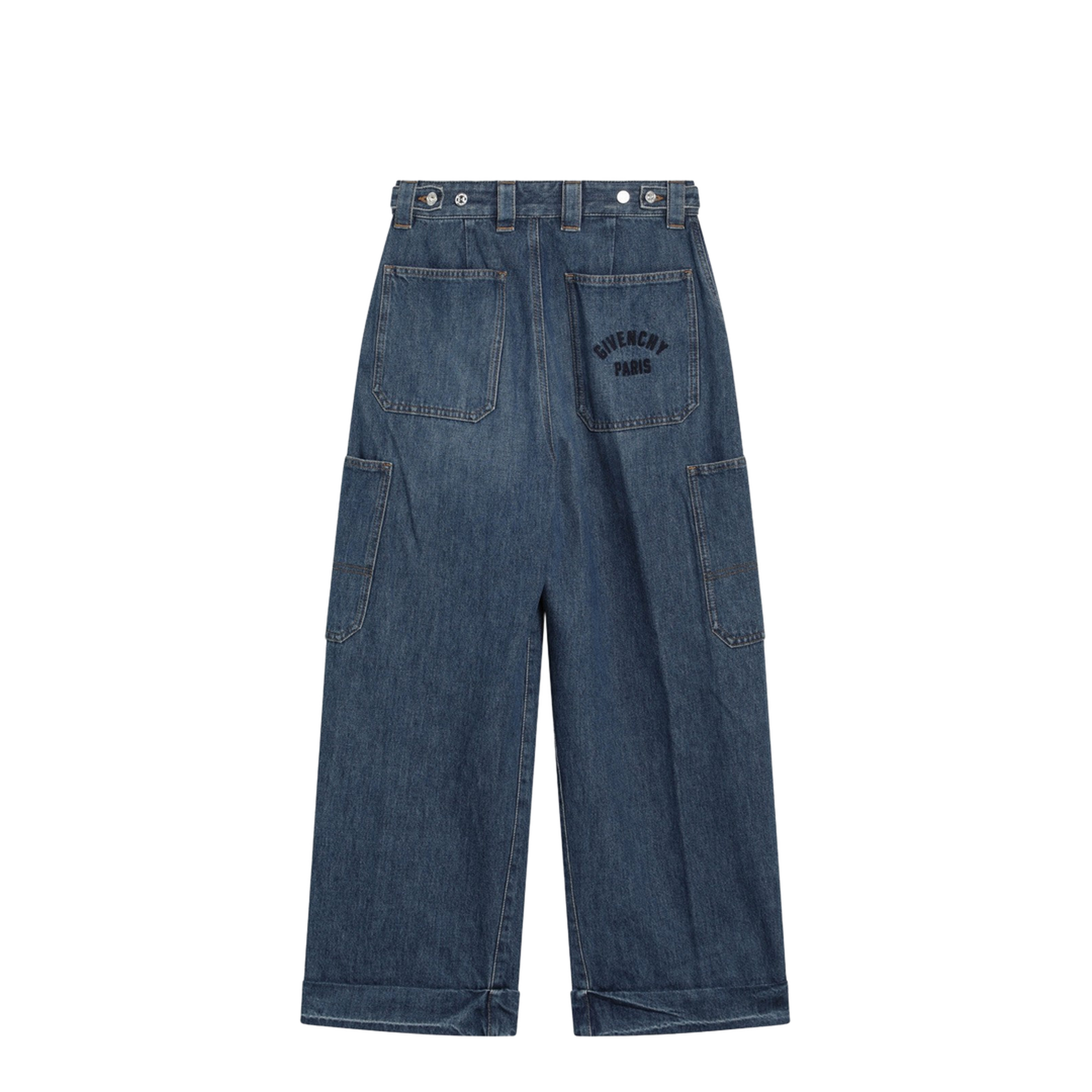 Cropped Cocoon Cargo Jeans in Medium Blue