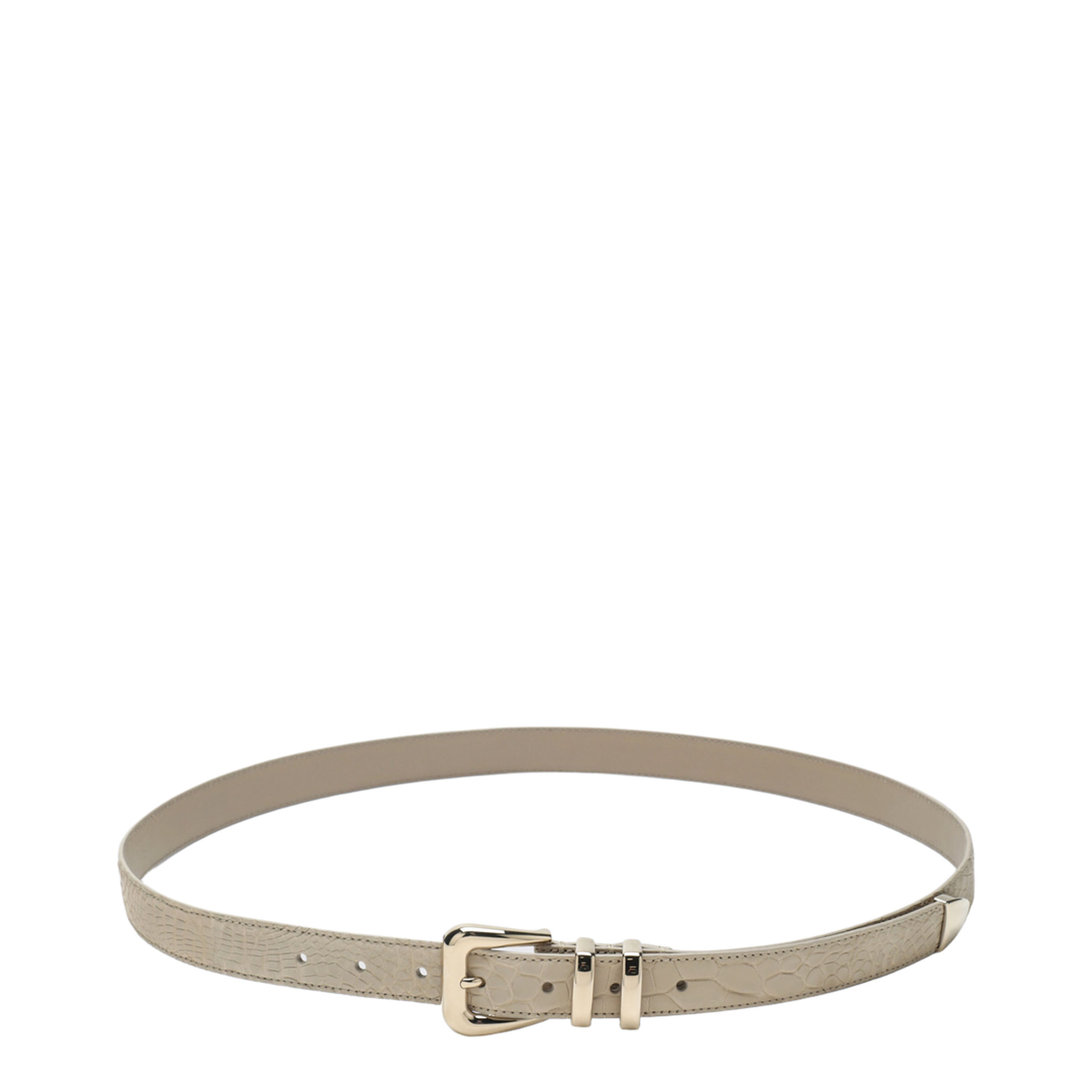 Beige Alligator Leather Belt With Silver Buckle