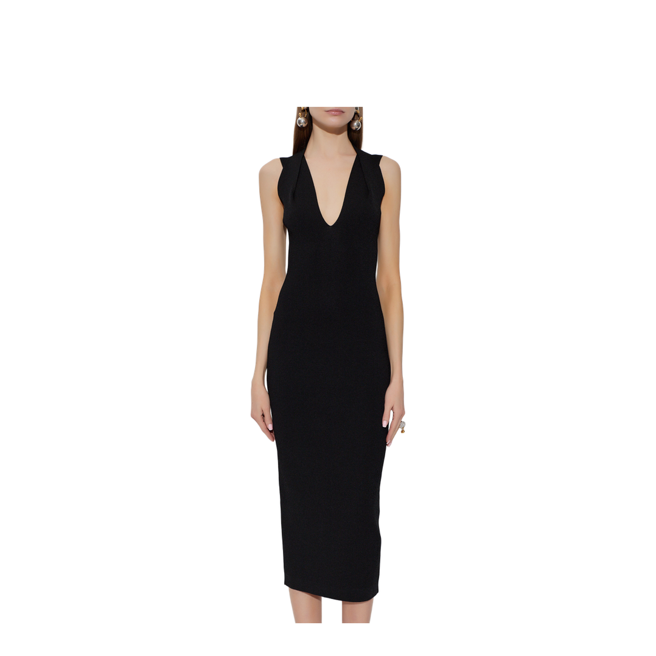 Deep V-Neckline Dress Black