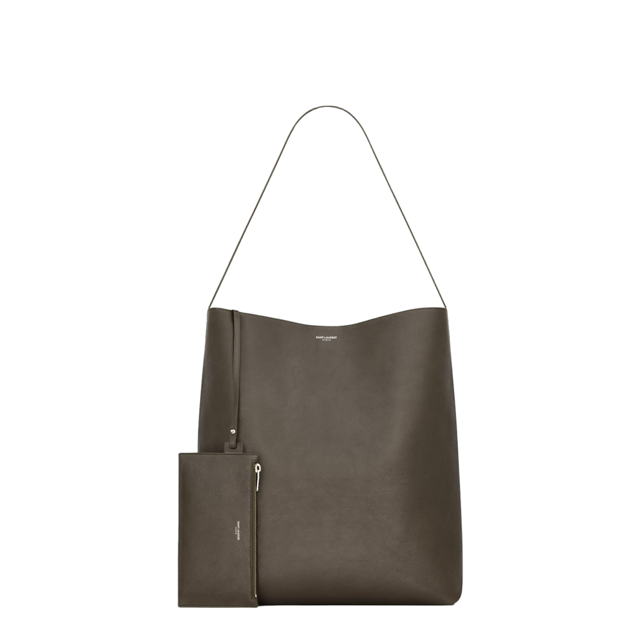 Bold Hobo Bag in Leather in Grey & Silver