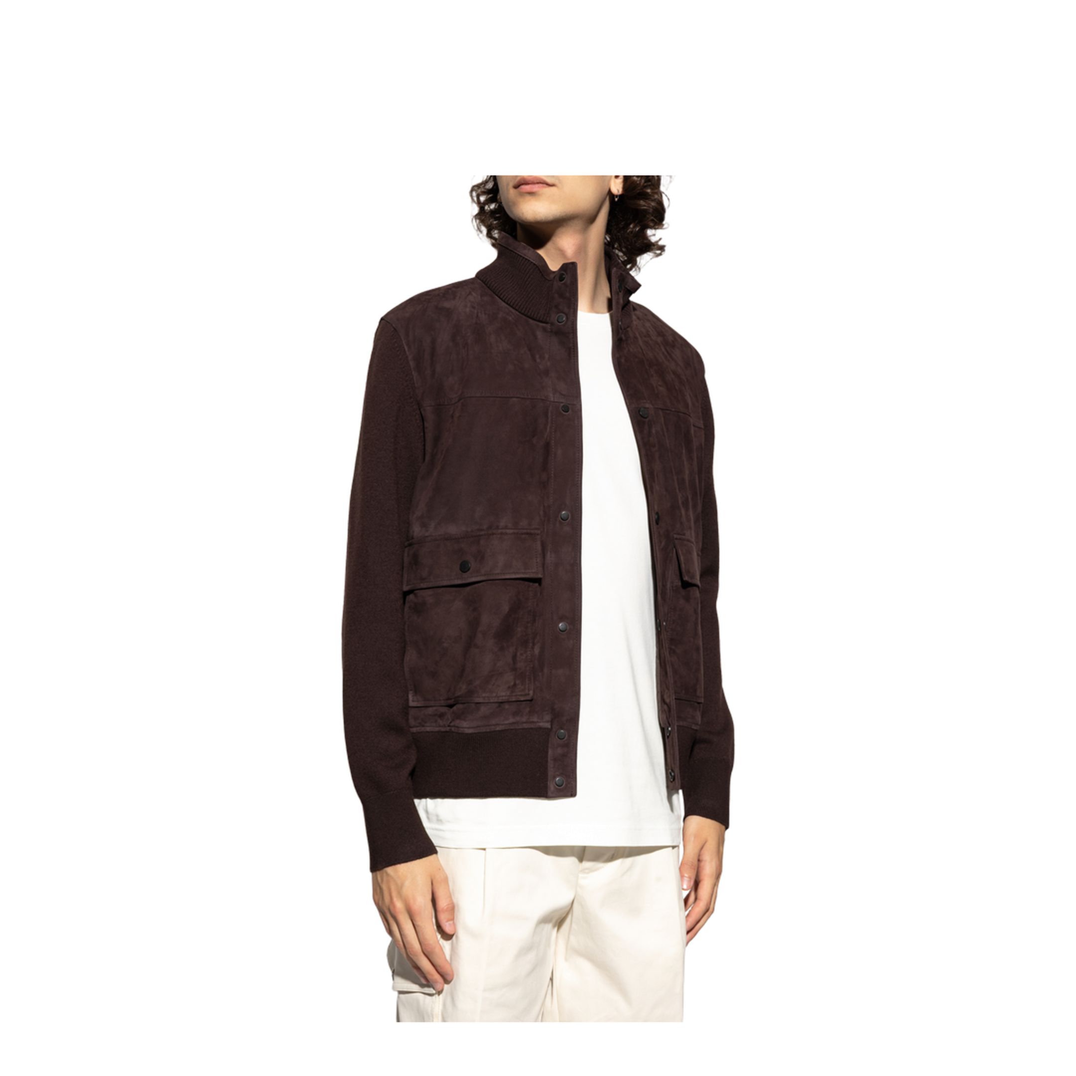 Brown Wool & Suede Cardigan