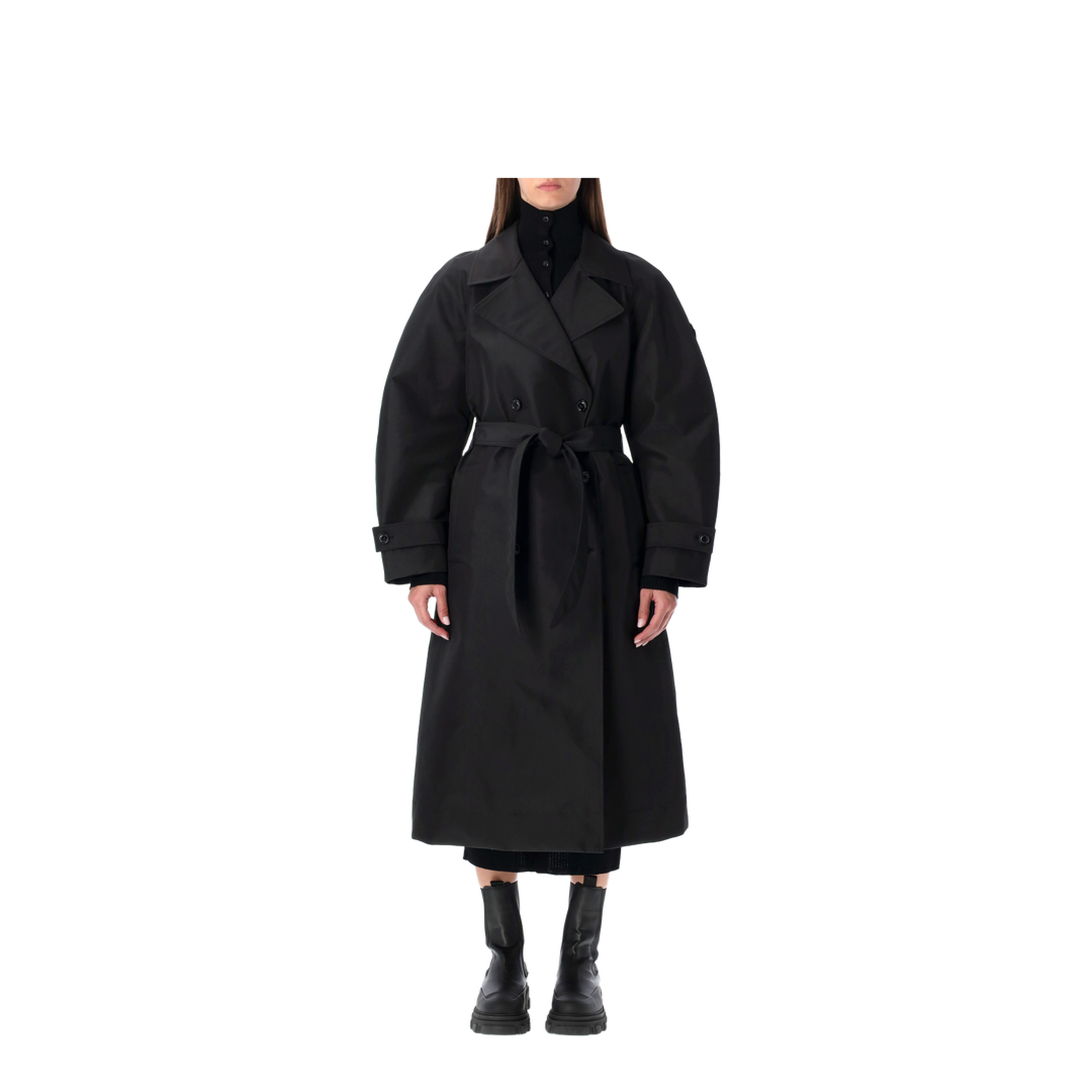 Black Double-Breasted Trench Coat with Belt